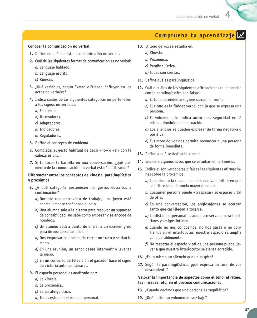 Unidad
4
La comunicación no verbal
Y estudiaremos:
• El concepto de la comunicación
no verbal.
• Los factores que se asocian
a la comuni