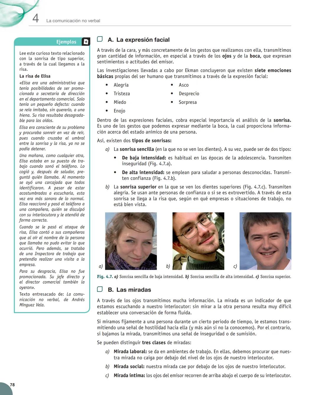 Unidad
4
La comunicación no verbal
Y estudiaremos:
• El concepto de la comunicación
no verbal.
• Los factores que se asocian
a la comuni