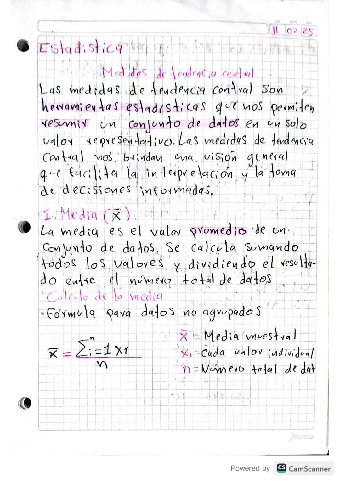 # Estadistica
DO MM AA
11 02 25
Medidas de tendencia central
Las medidas de tendencia central Son
herramientas estadísticas que nos permi
