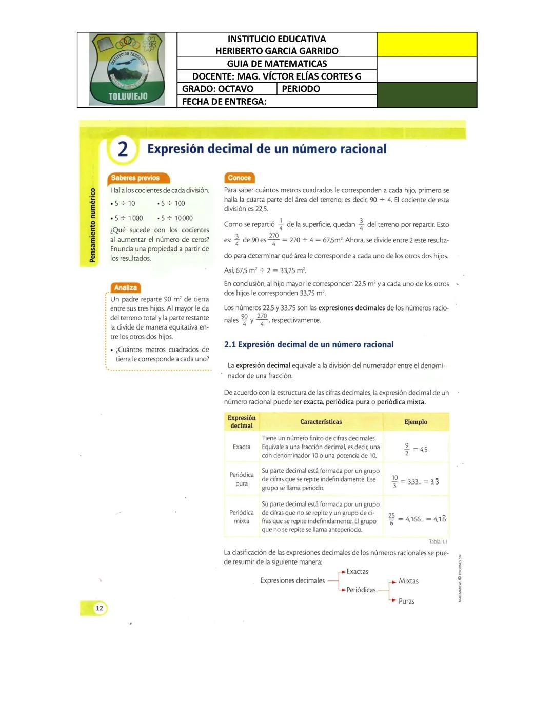 Expresión decimal de un número racional