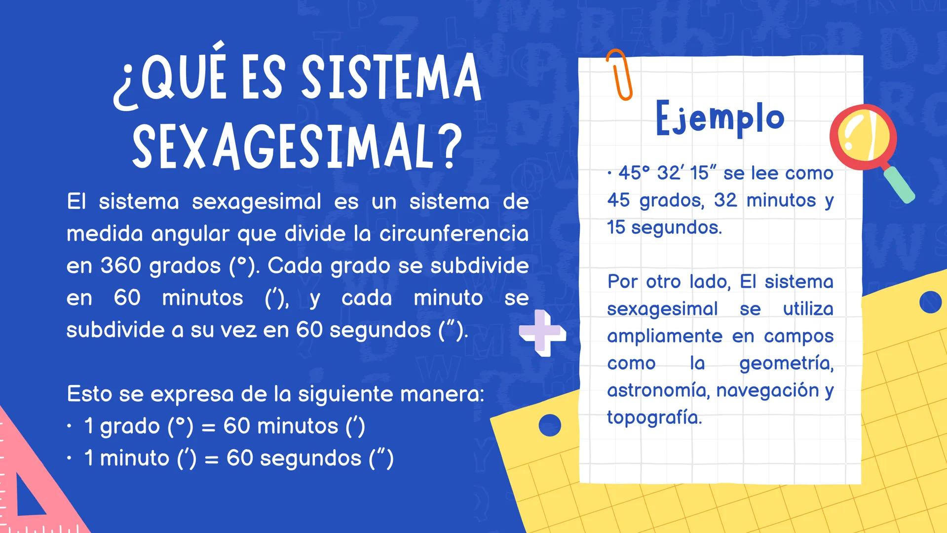RACH
Us
N
ZL
GRADO
10°A
PDJEIN RAOM P*
OPERACIONES $\sqrt{}$
ENTRE ANGULOS EN
EL SISTEMA
SEXAGESIMAL
RO
Math
+
-
$\pi$
$\div$ # ¿QUÉ ES SIST