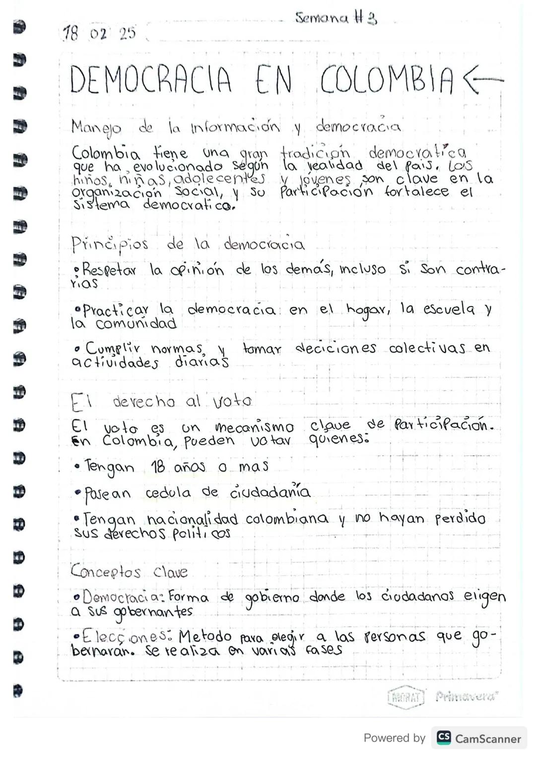 Semana #3
18 02 25
DEMOCRACIA EN COLOMBIA
Manejo de la información y democracia
Colombia tiene una gran tradición democratica que ha evoluci