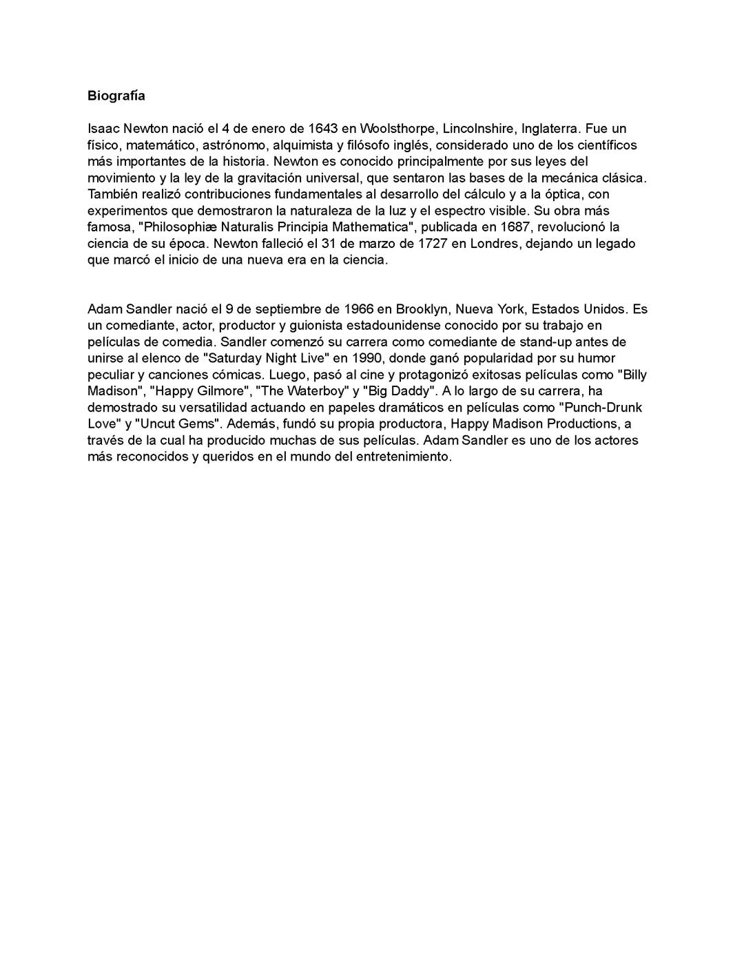 Biografía de Isaac Newton y Adam Sandler