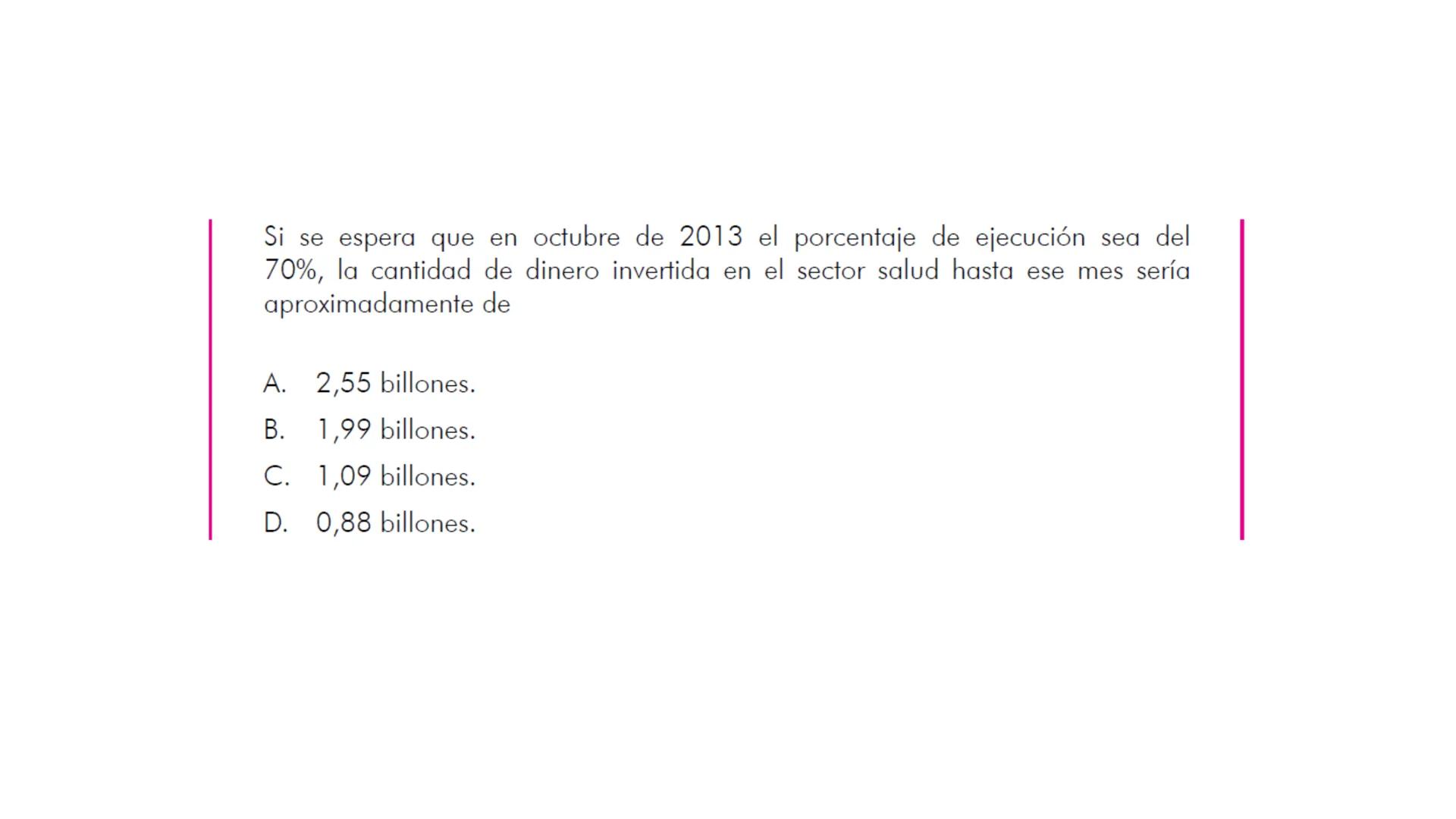 En el 2013, el presupuesto de inversión en el sector salud del país fue de 3,65 billones de pesos, de los
cuales a mayo del mismo año se hab