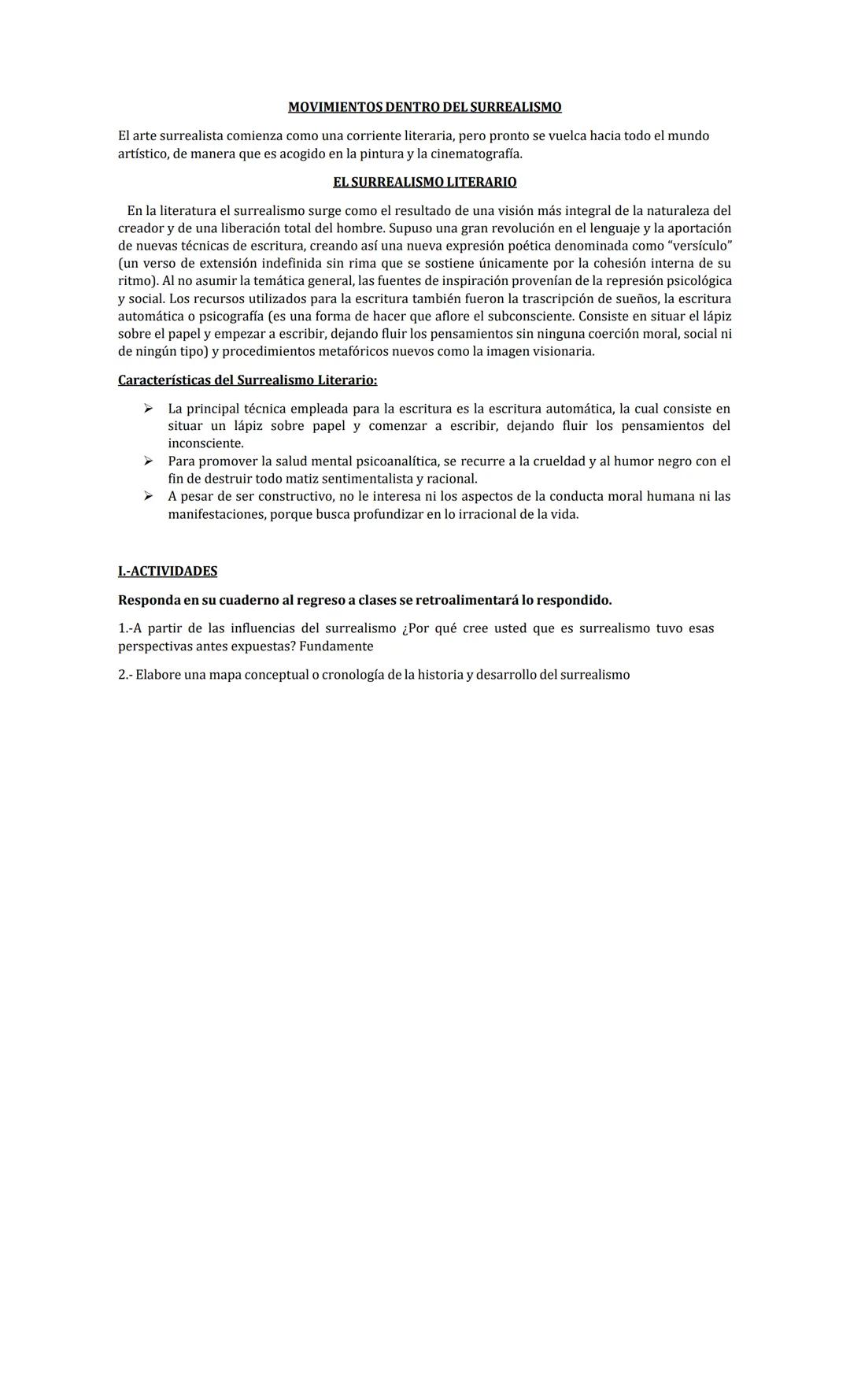 # GUÍA Nº1 VANGUARIAS ARTISTICAS Y LITERARIAS: EL SURREALISMO
Estimados (as) estudiantes:
INSTRUCCIONES GENERALES:
1.- La presente guía d