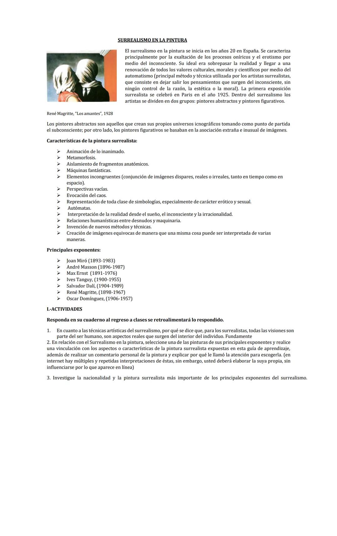 # GUÍA Nº1 VANGUARIAS ARTISTICAS Y LITERARIAS: EL SURREALISMO
Estimados (as) estudiantes:
INSTRUCCIONES GENERALES:
1.- La presente guía d
