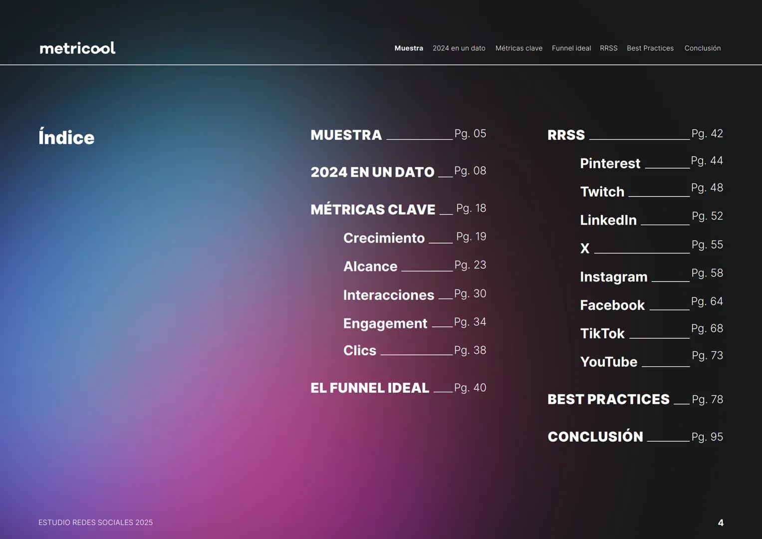 Estudio
REDES
SOCIALES
2025
metriccool metricool
¡Hola!
Somos
Metricool.
La herramienta que te ayuda a
planificar, publicar y medir tu
cont