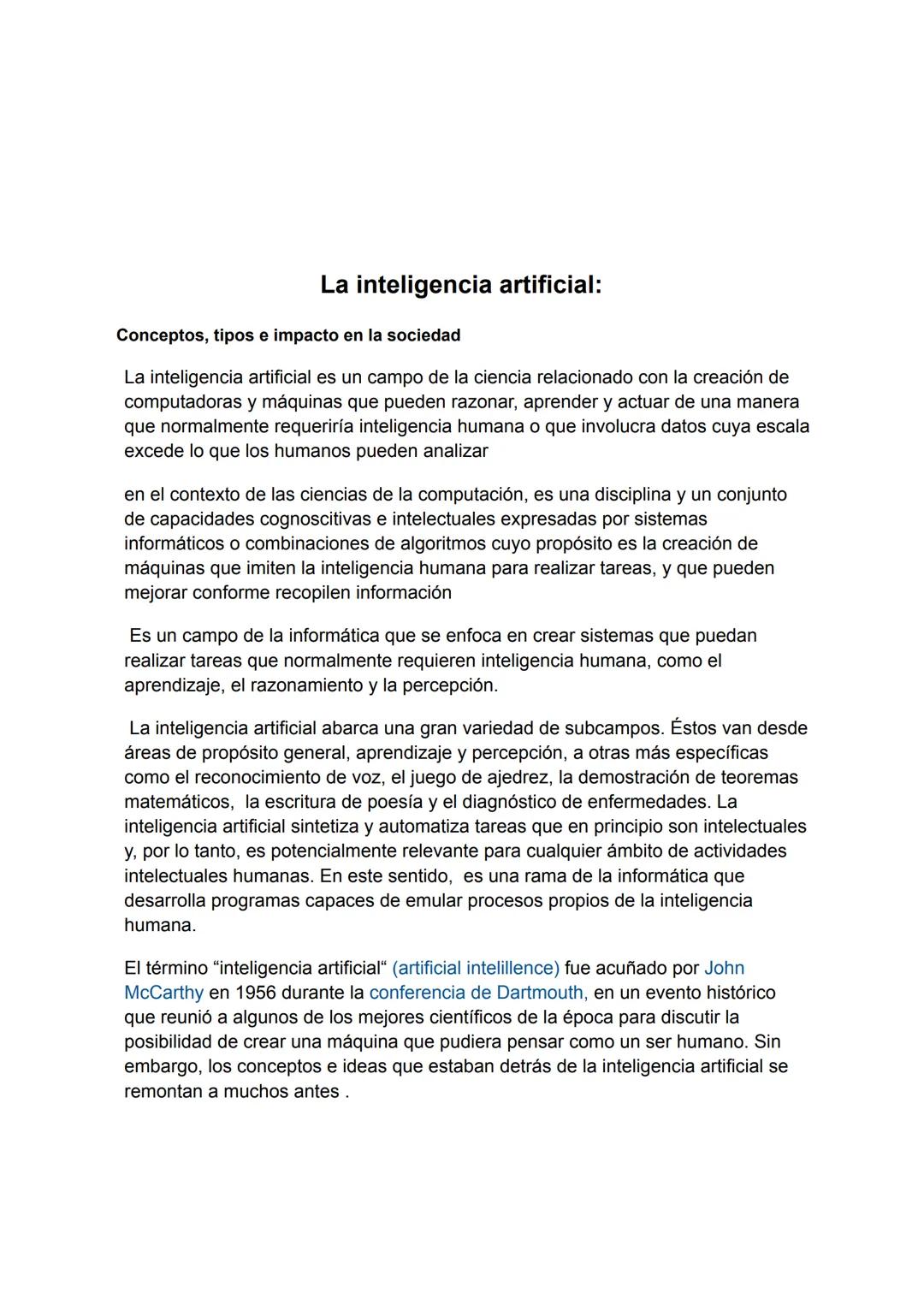# TRABAJO DE INFORMATICA
# LA INTELIGENCIA ARTIFICIAL
PARTICIPANTES: ALISSON MENDOZA, MARSHY MUÑOZ, TALIANA
LEIVA 1004
TRABAJO DEL PRIMER