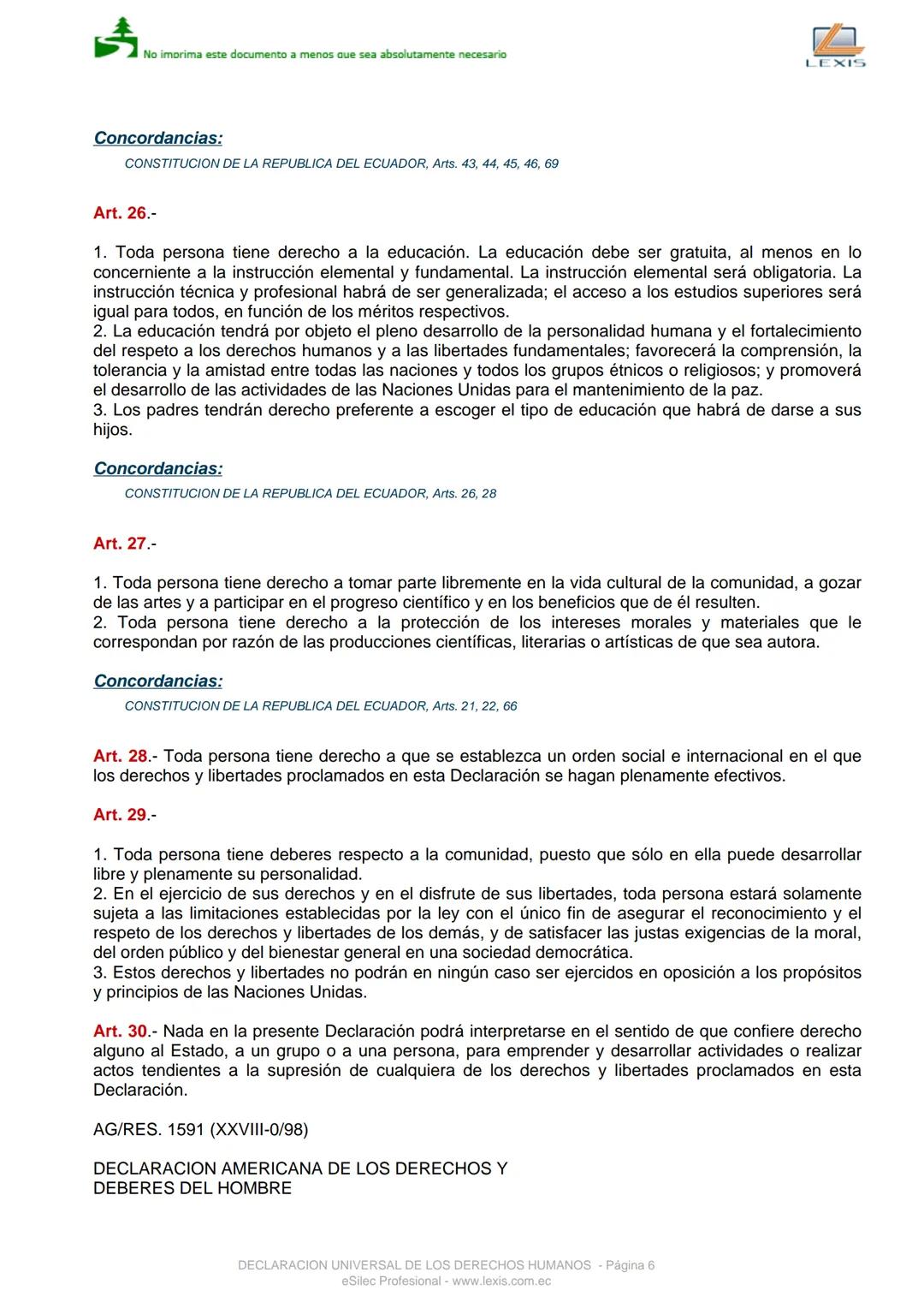 No imorima este documento a menos que sea absolutamente necesario
DECLARACION UNIVERSAL DE LOS DERECHOS
Convenio 0
HUMANOS
Registro Auténti