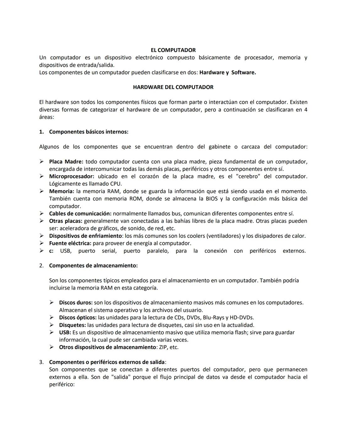 # EL COMPUTADOR
Un computador es un dispositivo electrónico compuesto básicamente de procesador, memoria y
dispositivos de entrada/salida.