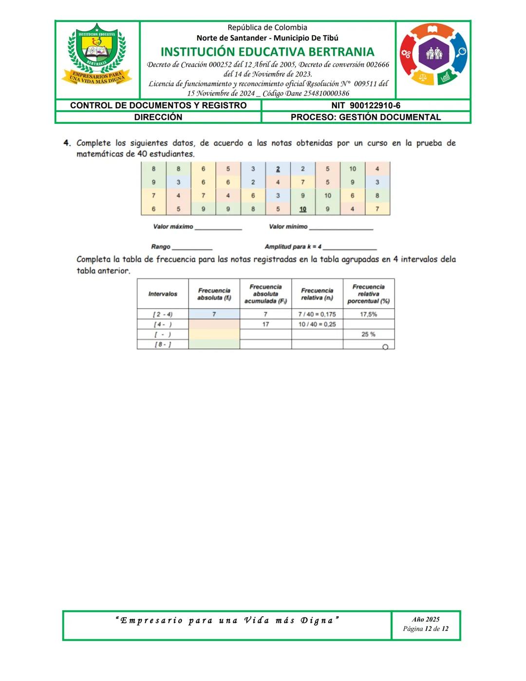 --- OCR Start ---
UNA VIDA MÁS DIGNA
PRESARIOS PARA
República de Colombia
Norte de Santander - Municipio De Tibú
INSTITUCIÓN EDUCATIVA BERTR