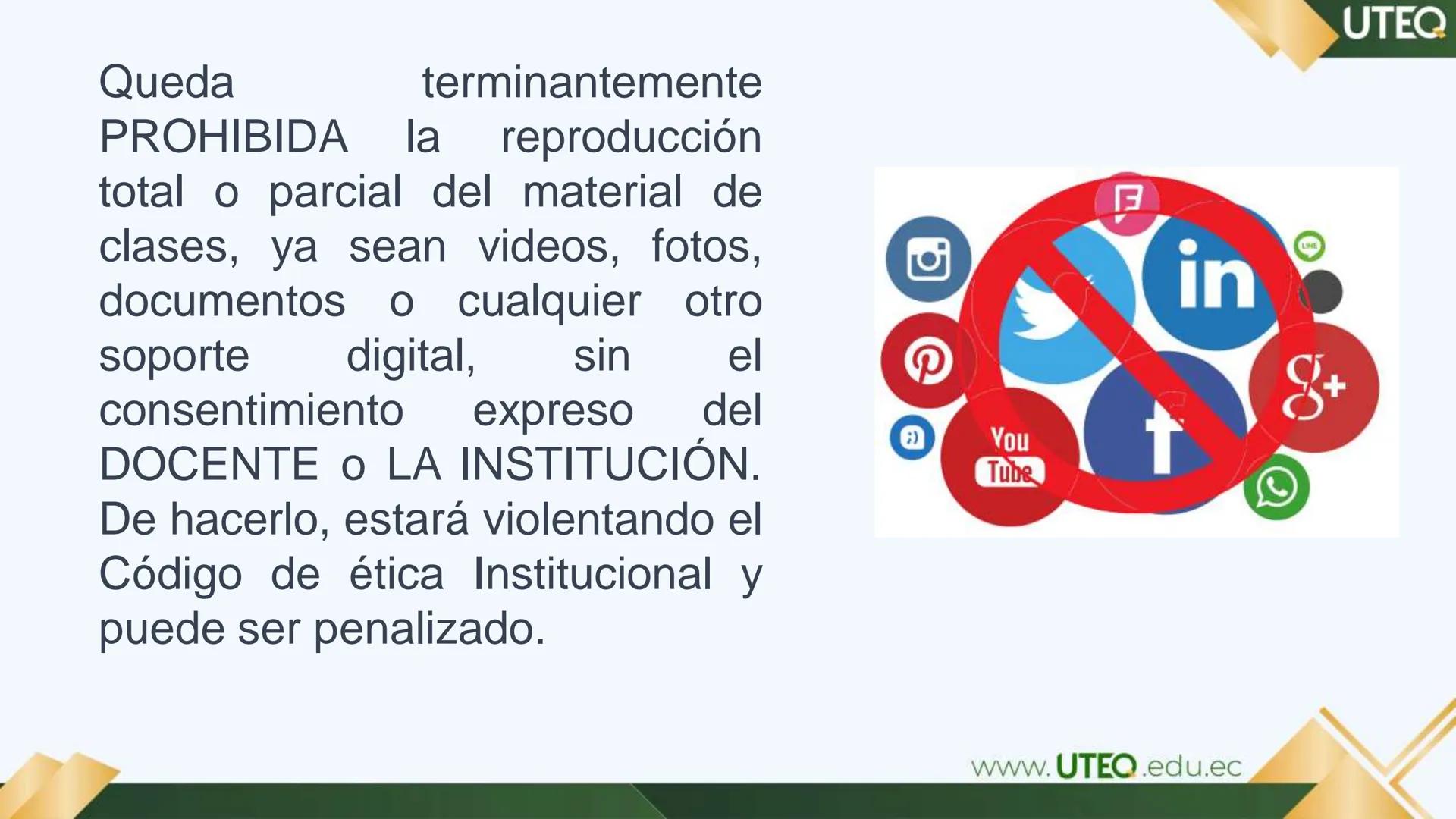 Queda terminantemente
PROHIBIDA la reproducción
total o parcial del material de
clases, ya sean videos, fotos,
documentos o cualquier otro
s