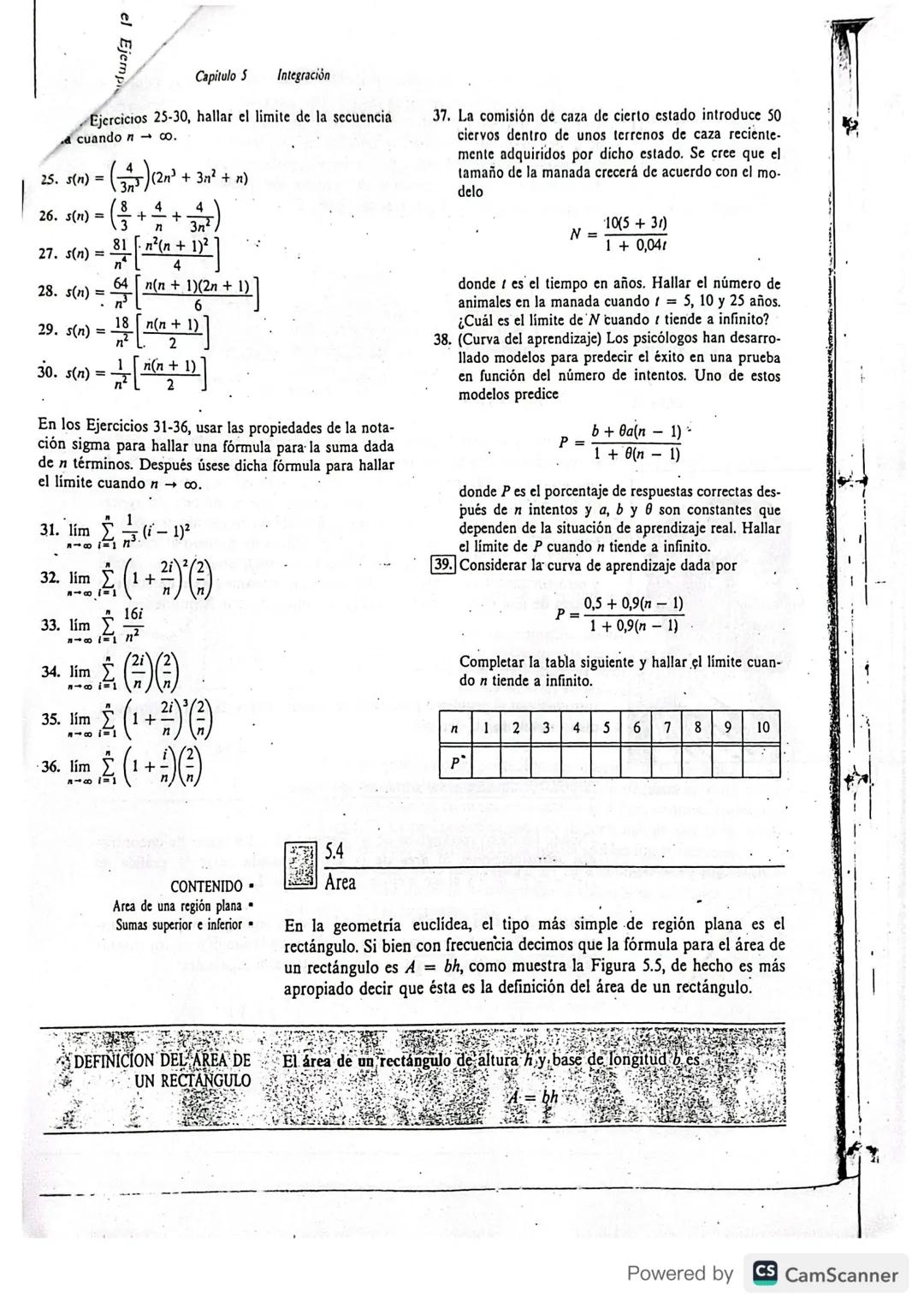 --- OCR Start ---
Sección 53
Notación sigma y el limite de una secuencia
La suma de n términos \{a_{1},a_{2},a_{3},...,a_{n}\} se denota por