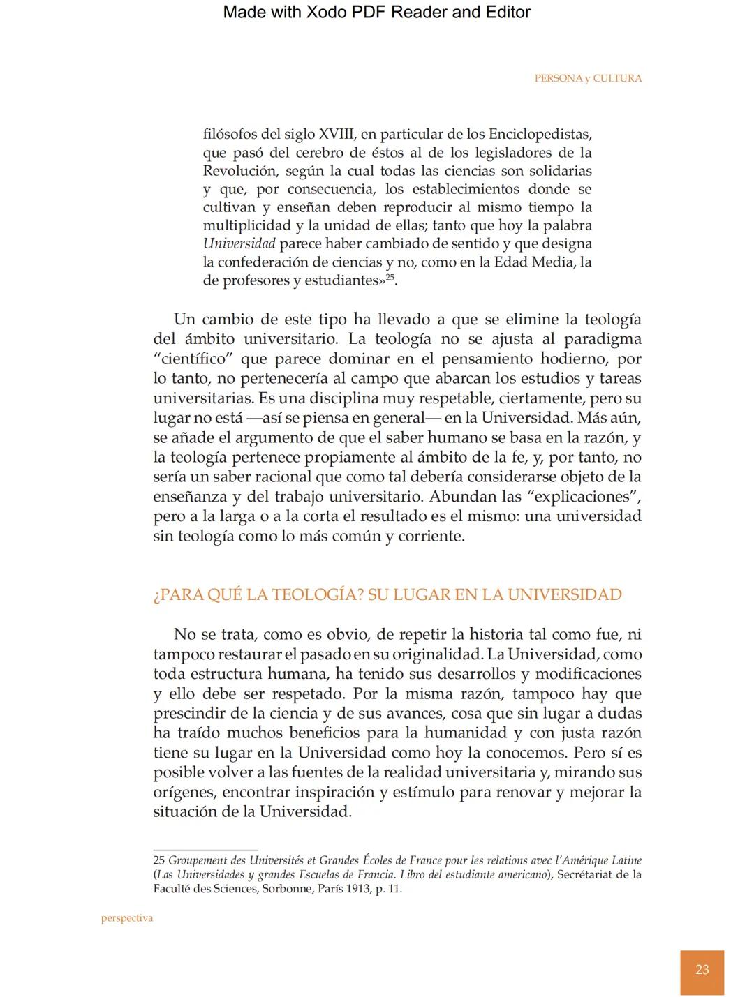 Made with Xodo PDF Reader and Editor
Persona y Cultura, Universidad Católica San Pablo, número 16, pp. 11-31
EL LUGAR DE LA TEOLOGÍA
EN LA U