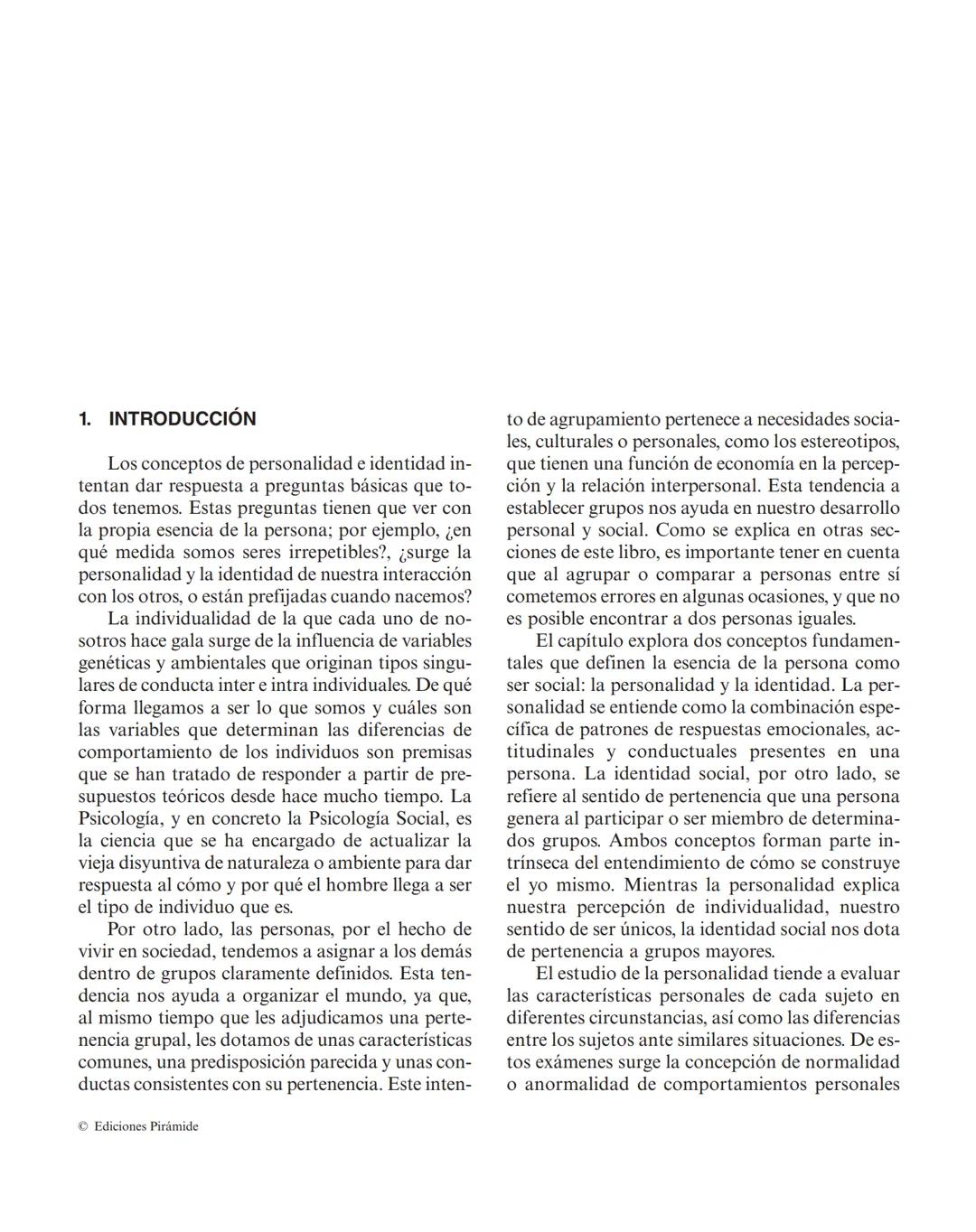 Personalidad e identidad social
MANUEL MARÍN SÁNCHEZ
LUCIA SELL TRUJILLO
1. Introducción.
2. El concepto de personalidad.
3. La identidad