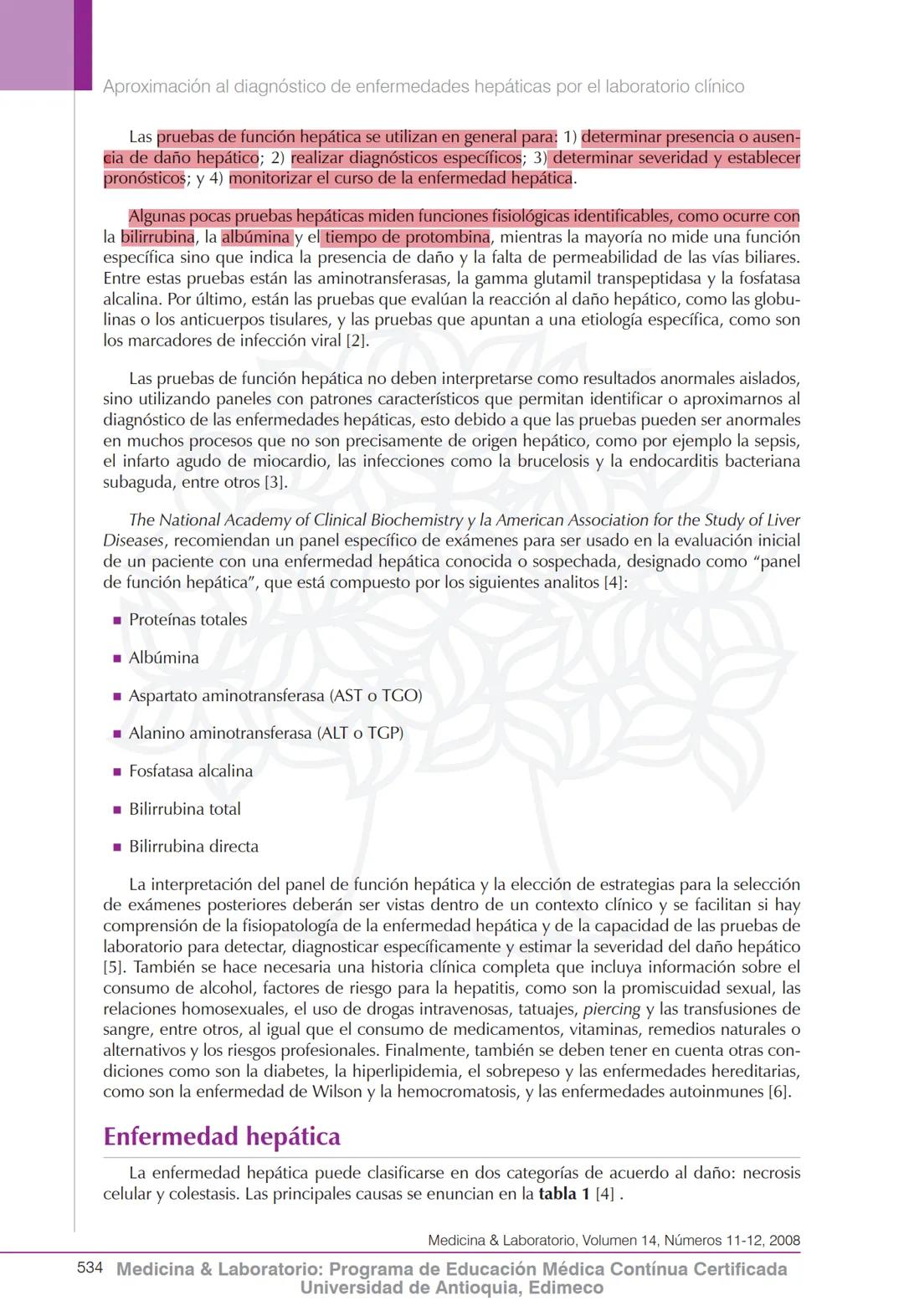 Química clínica
Aproximación al diagnóstico de enfermedades
hepáticas por el laboratorio clínico
Eduardo Fernández Daza¹, Eduardo Fernández