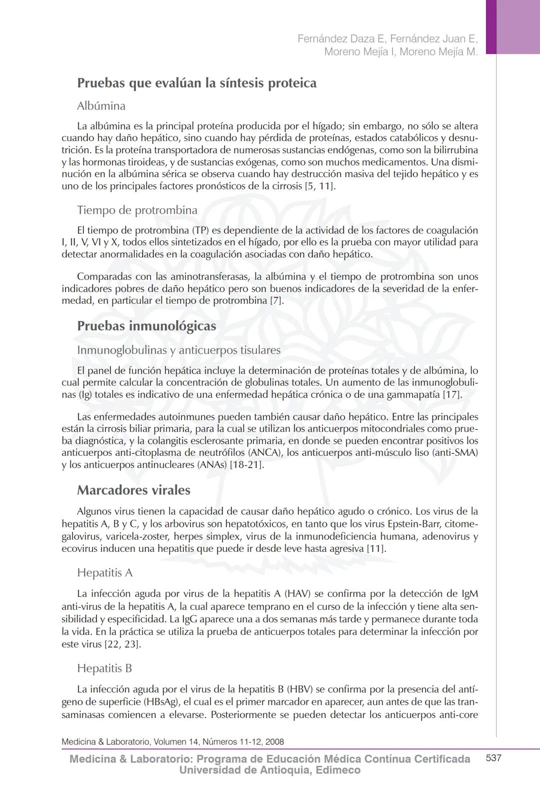 Química clínica
Aproximación al diagnóstico de enfermedades
hepáticas por el laboratorio clínico
Eduardo Fernández Daza¹, Eduardo Fernández