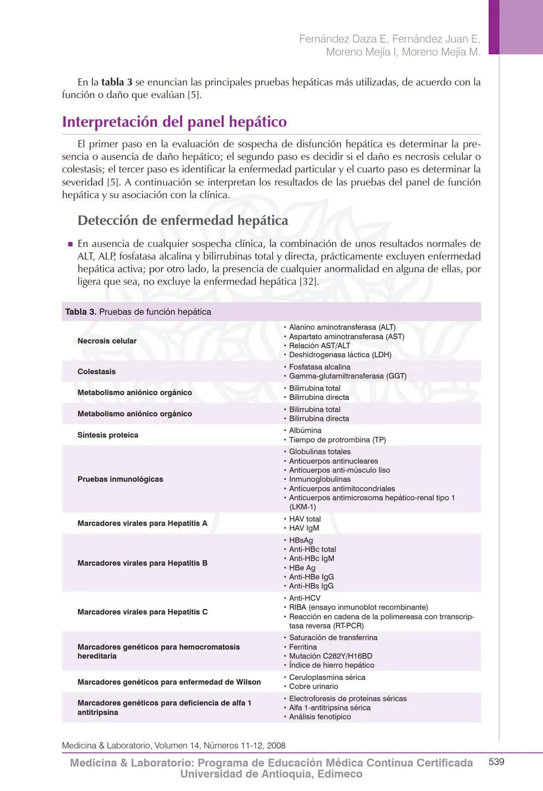 Química clínica
Aproximación al diagnóstico de enfermedades
hepáticas por el laboratorio clínico
Eduardo Fernández Daza¹, Eduardo Fernández