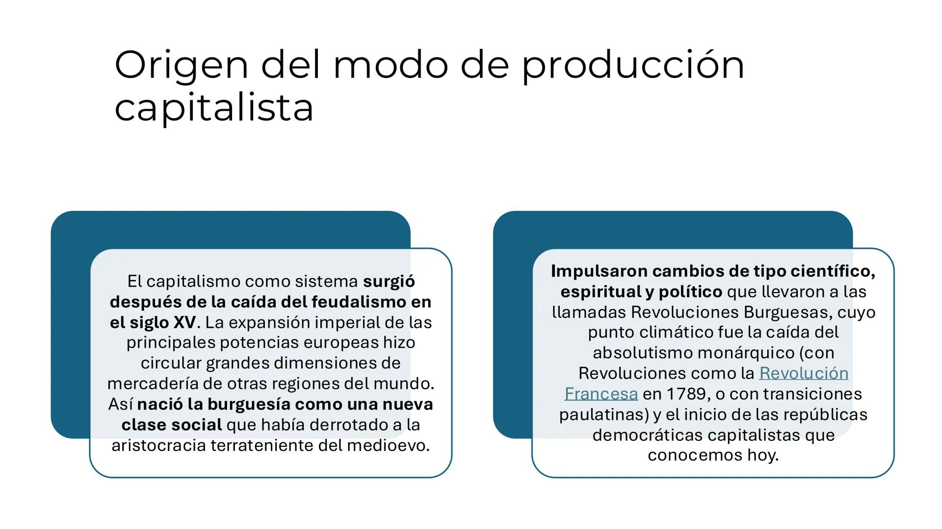 # Modos de producción
• Los modos de producción son las diferentes maneras en que se
organiza la actividad económica en una sociedad partic