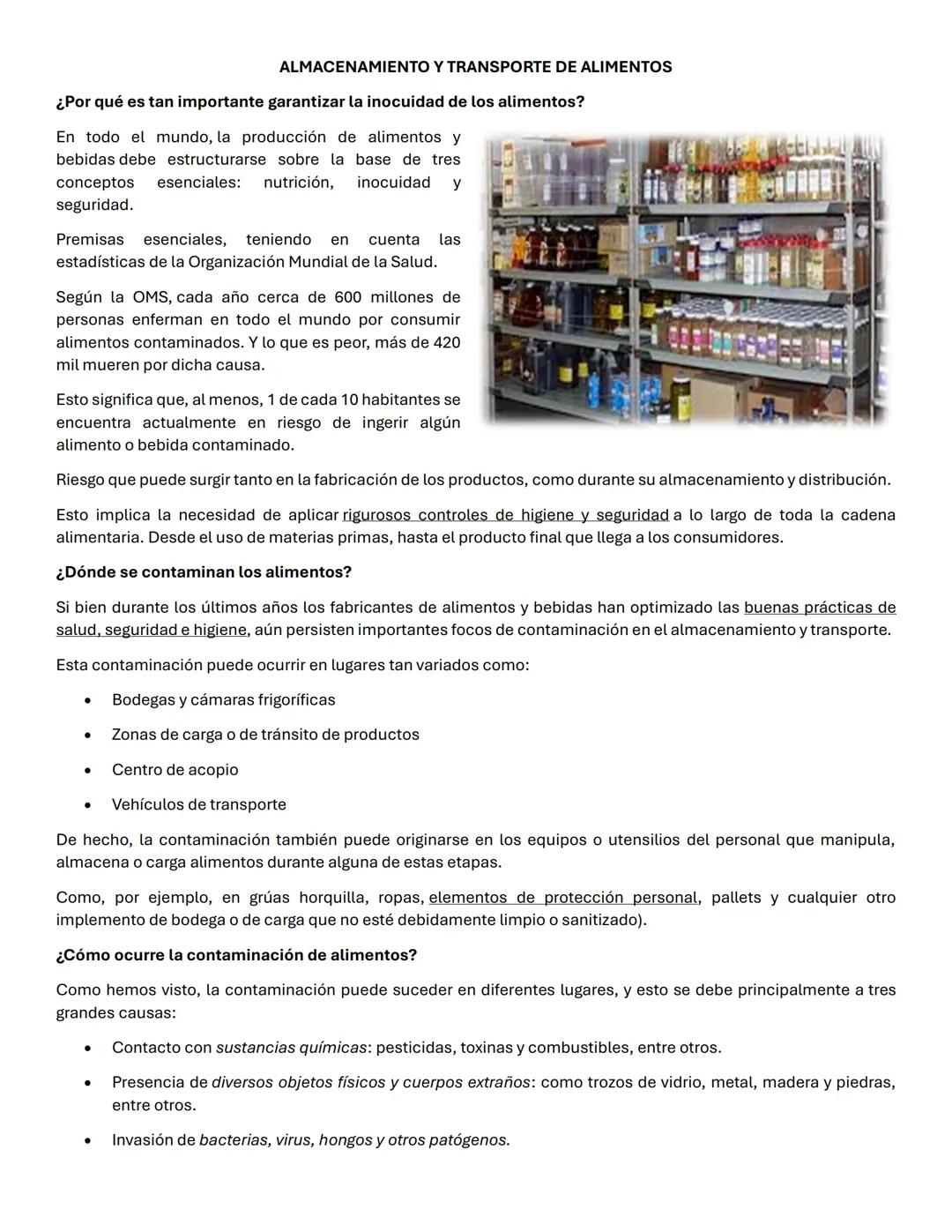 Almacenamiento y transporte de alimentos