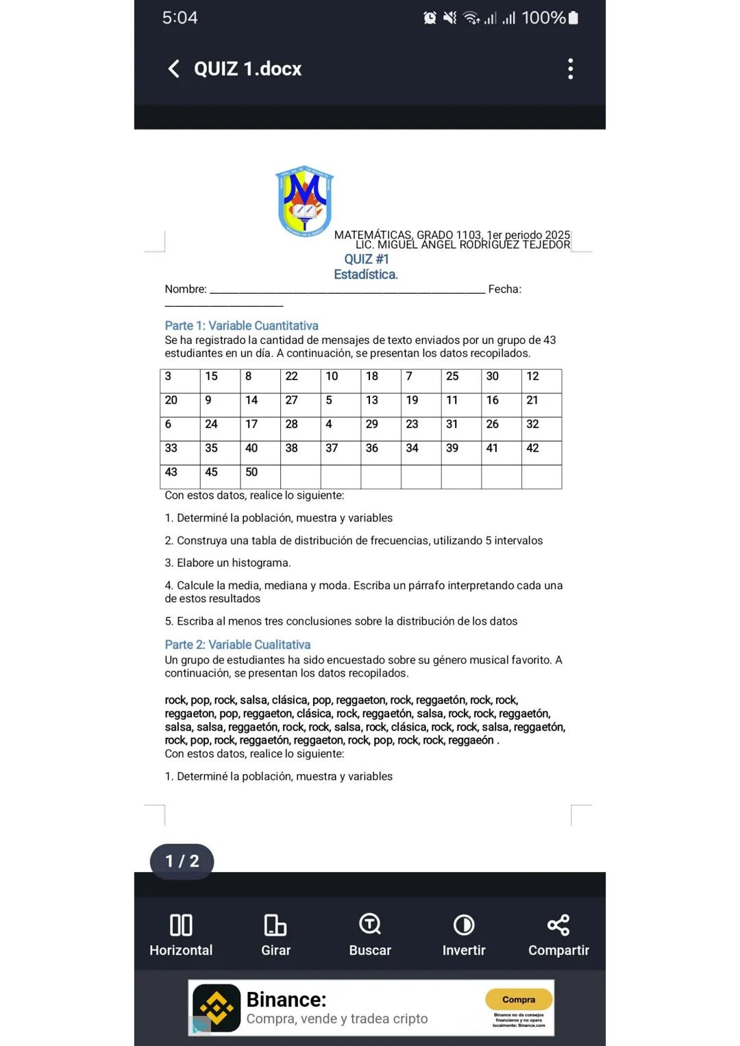 QUIZ de variables cuantitativas