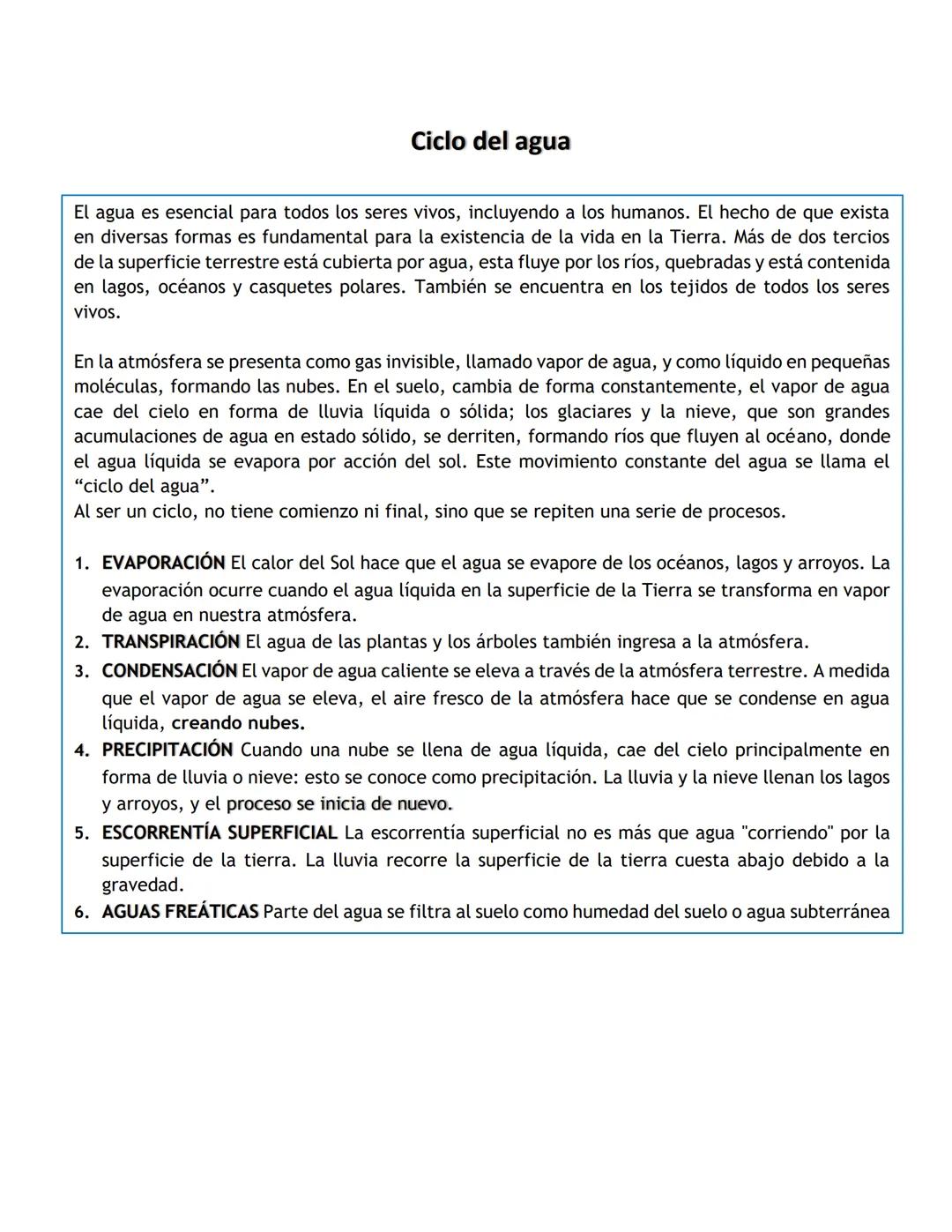 # Ciclo del agua
El agua es esencial para todos los seres vivos, incluyendo a los humanos. El hecho de que exista
en diversas formas es fun
