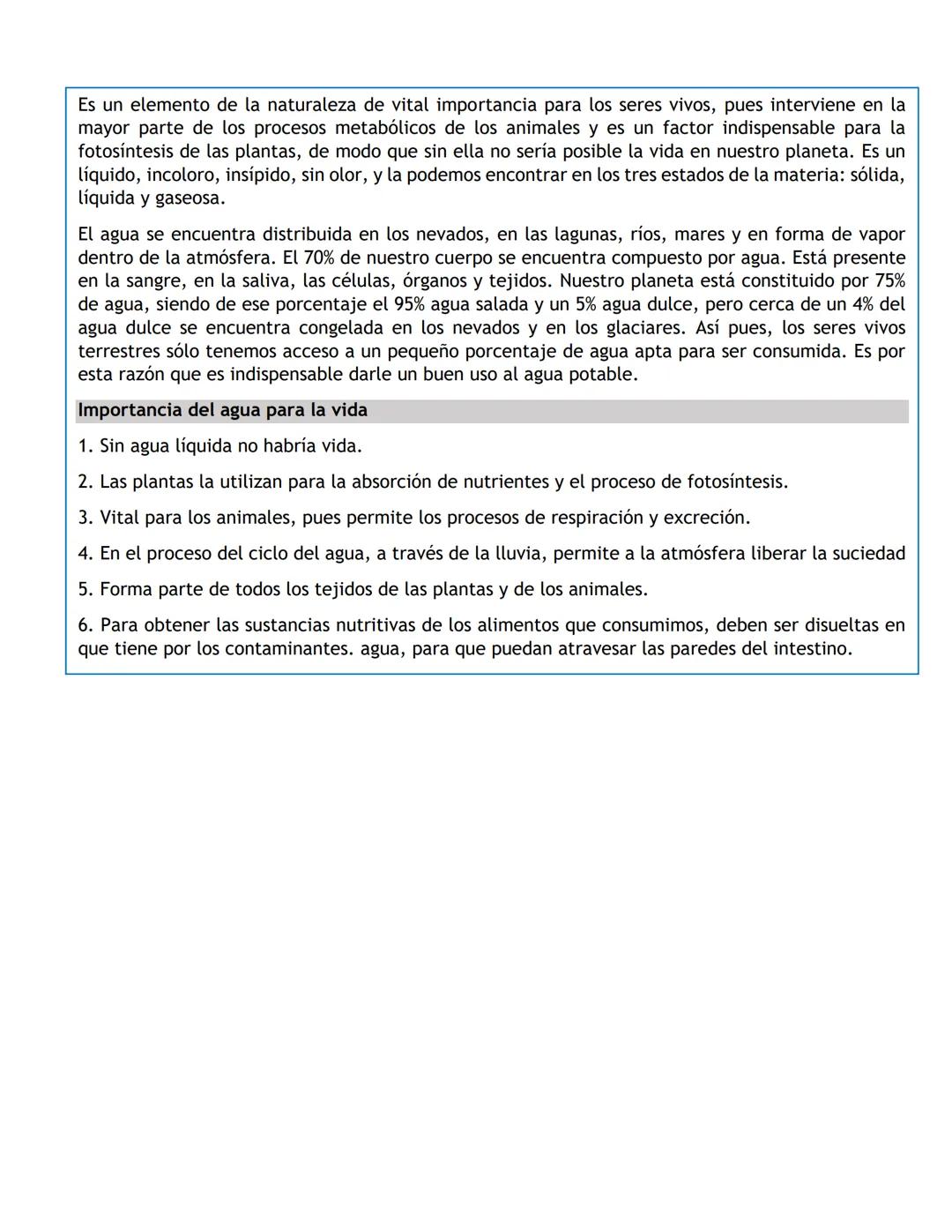 # Ciclo del agua
El agua es esencial para todos los seres vivos, incluyendo a los humanos. El hecho de que exista
en diversas formas es fun