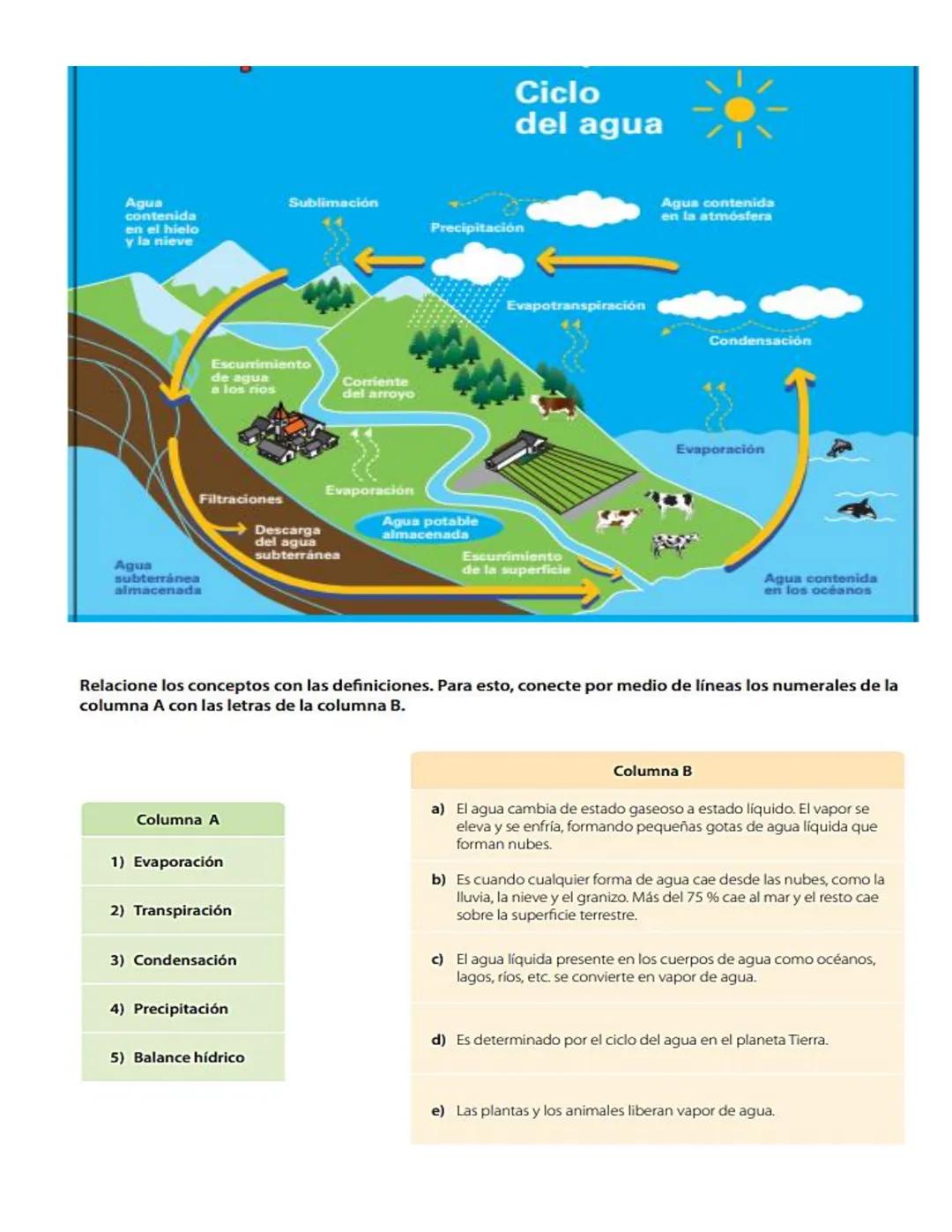 # Ciclo del agua
El agua es esencial para todos los seres vivos, incluyendo a los humanos. El hecho de que exista
en diversas formas es fun