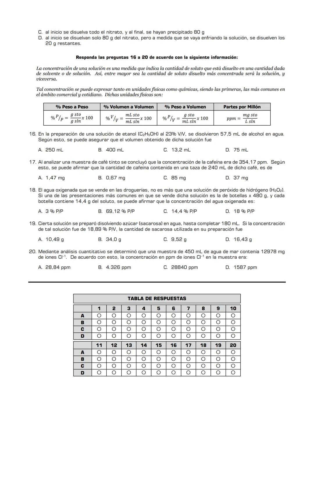 # INSTITUCIÓN EDUCATIVA
# MARÍA ANTONIA PENAGOS
Plan de Mejoramiento de Química - Test
**SOLUCIONES:** Generalidades - Clasificación - Sol