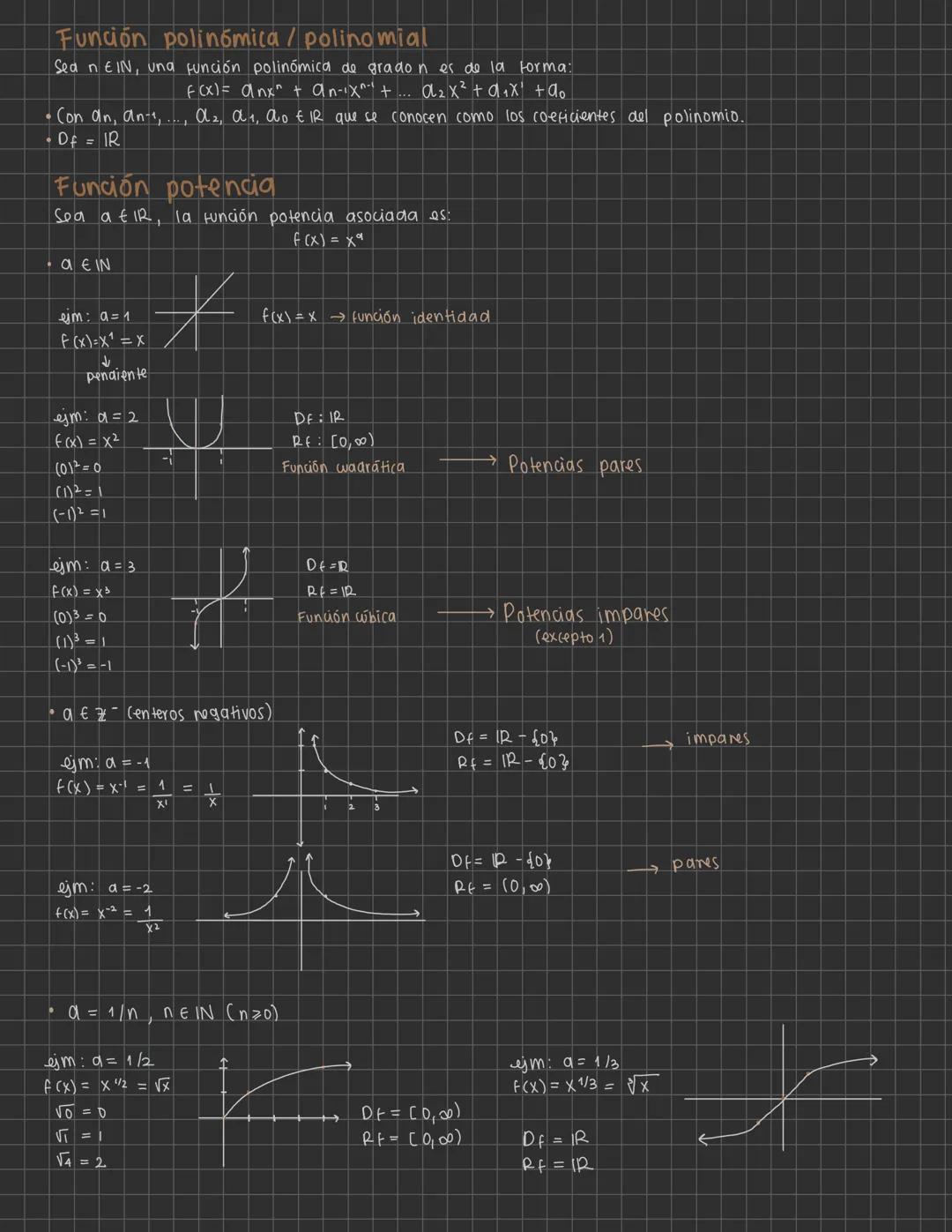 # Función polinómica / polinomial
Sea $n \in \mathbb{N}$, una función polinómica de grado $n$ es de la forma:
$f(x) = a_nx^n + a_{n-1}x^{n-1