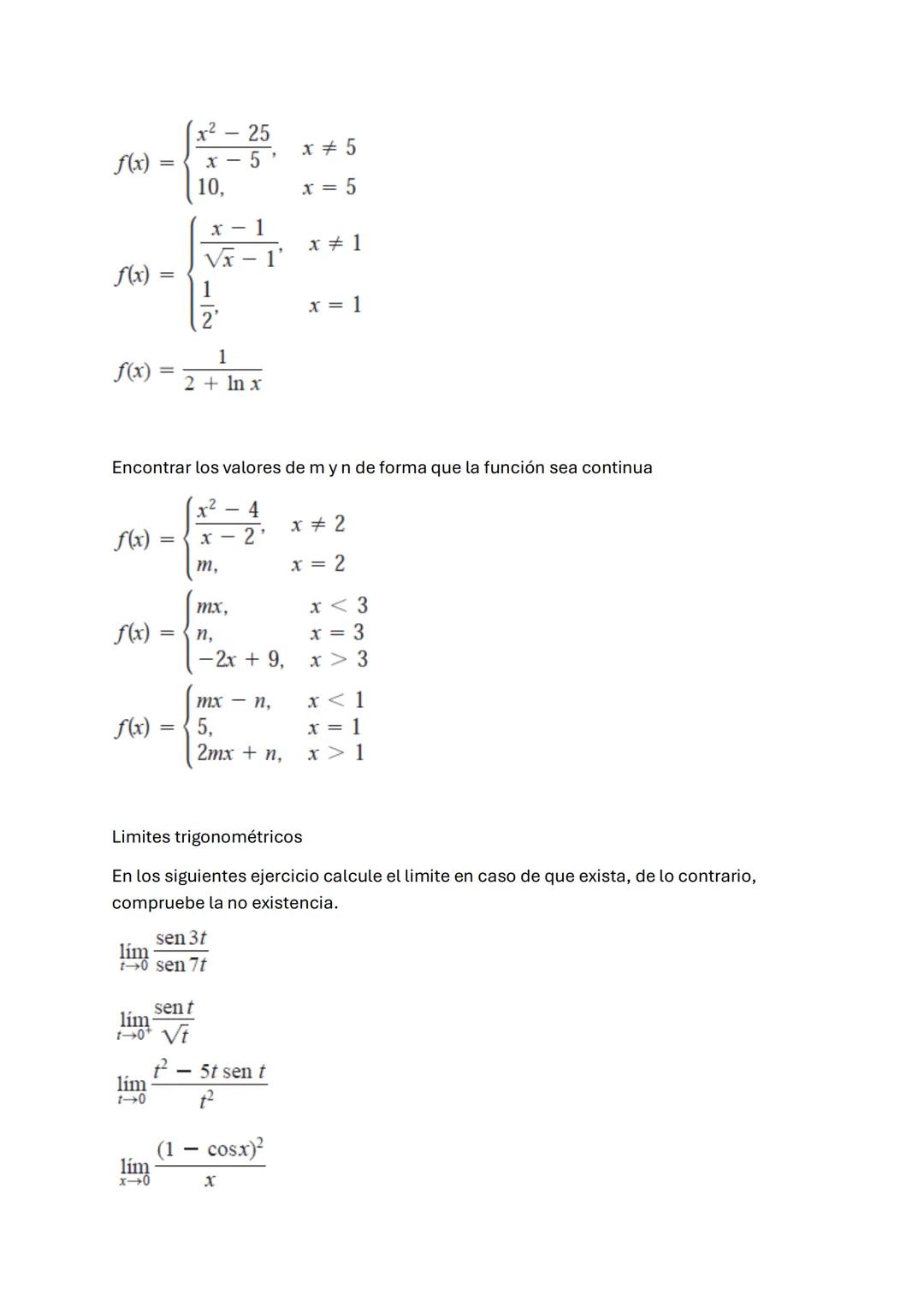 Uniatlántico - Guía - Corte 2- Calculo 1
En los siguientes ejercicios calcule el límite en caso de que exista, de lo contrario,
compruebe l