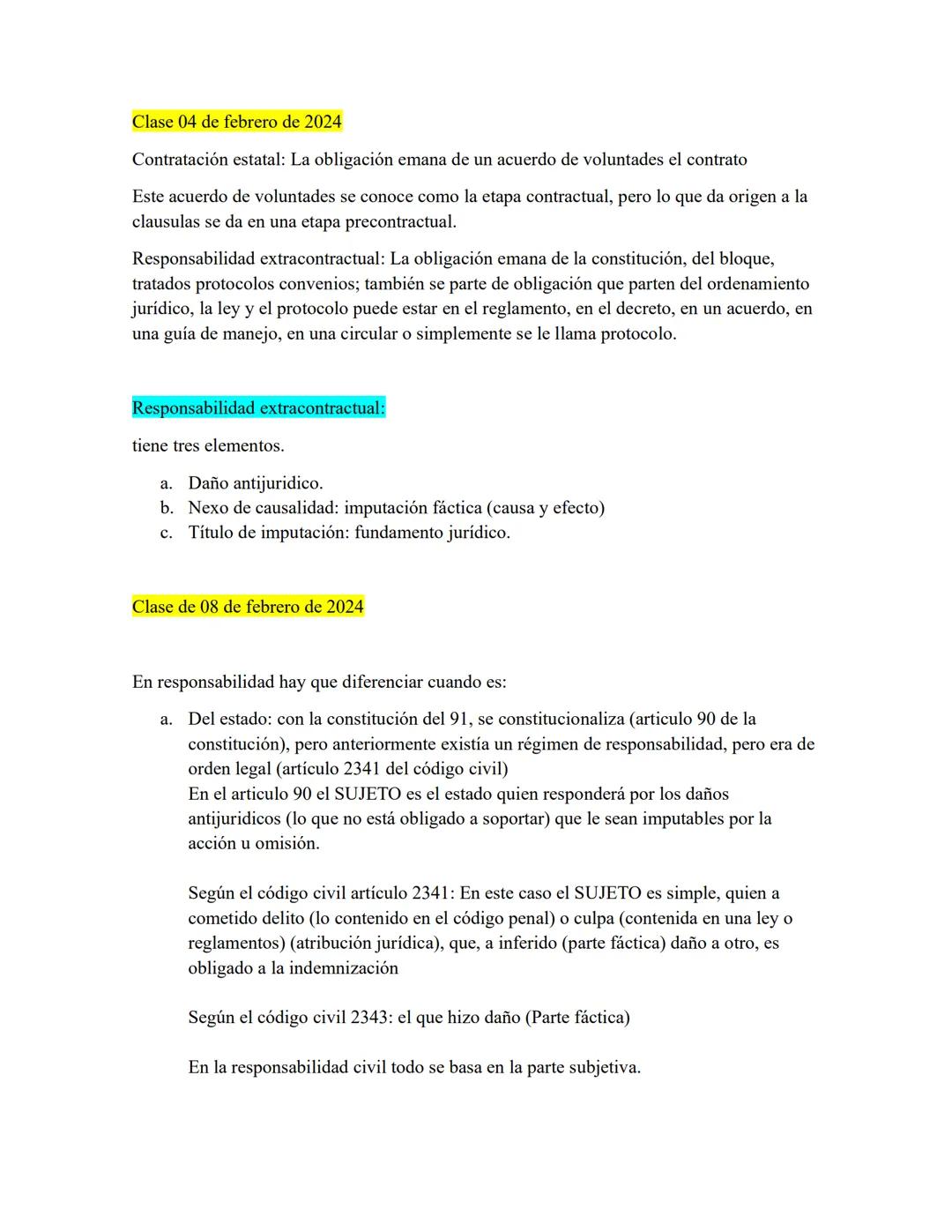 # Clase 04 de febrero de 2024
Contratación estatal: La obligación emana de un acuerdo de voluntades el contrato
Este acuerdo de voluntades s