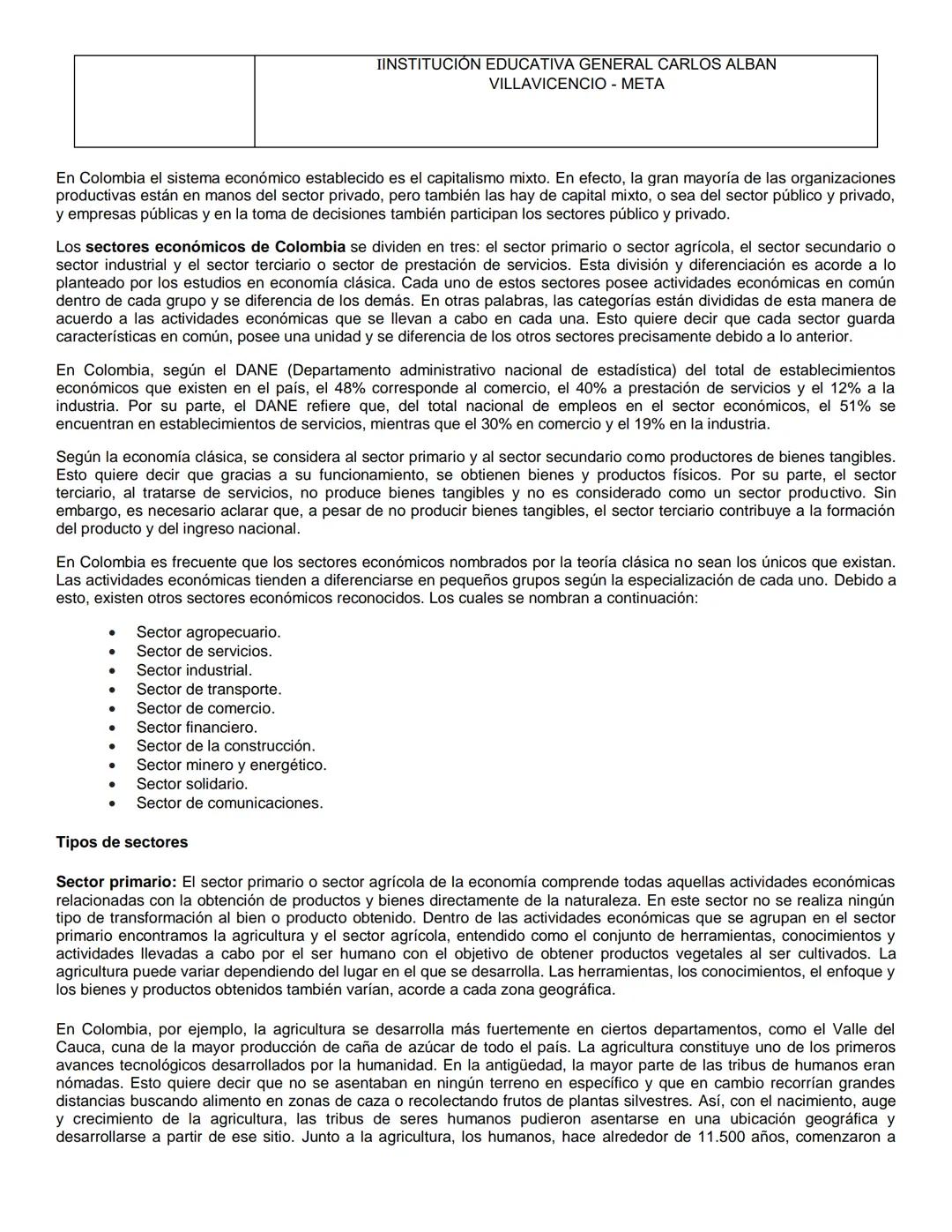 INSTITUCIÓN EDUCATIVA GENERAL CARLOS ALBAN
VILLAVICENCIO - META
| GRADO | AREA | ASIGNATURA | Economia y
|---|---|---|---|
| DECIMO | CIENC