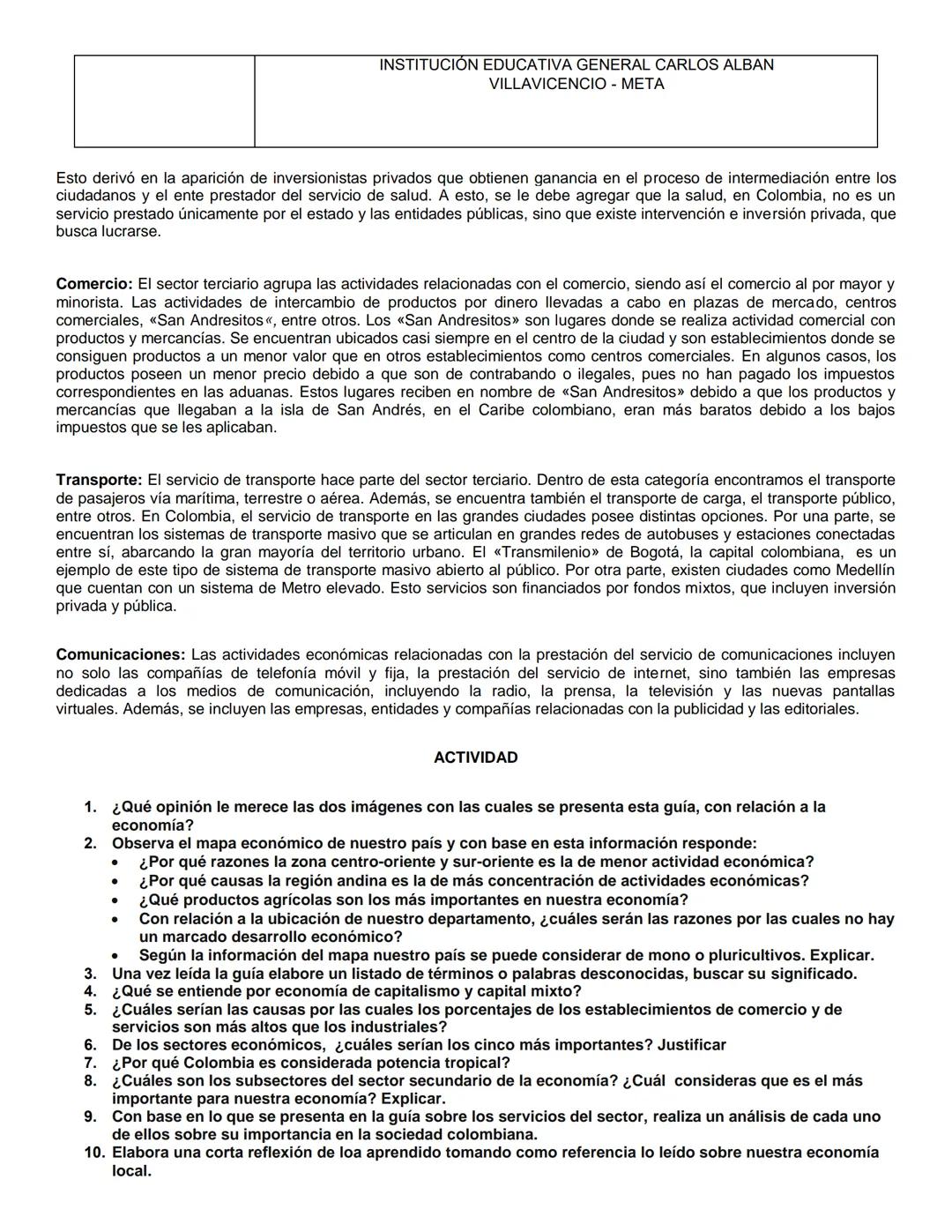 INSTITUCIÓN EDUCATIVA GENERAL CARLOS ALBAN
VILLAVICENCIO - META
| GRADO | AREA | ASIGNATURA | Economia y
|---|---|---|---|
| DECIMO | CIENC