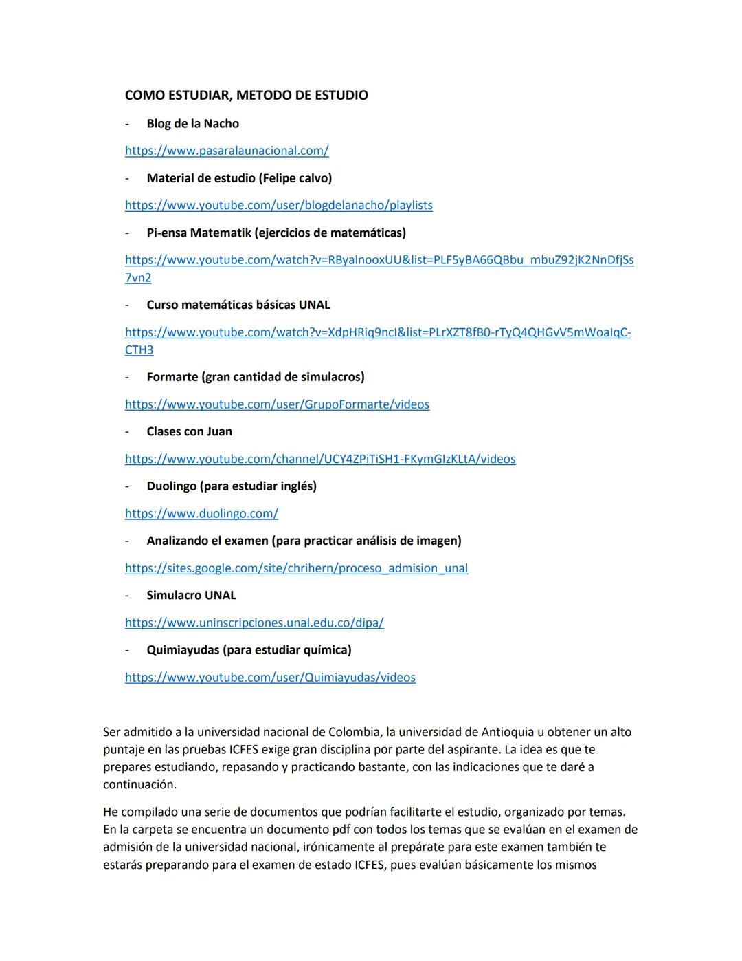 COMO ESTUDIAR, METODO DE ESTUDIO
Blog de la Nacho
https://www.pasaralaunacional.com/
Material de estudio (Felipe calvo)
https://www.youtube.