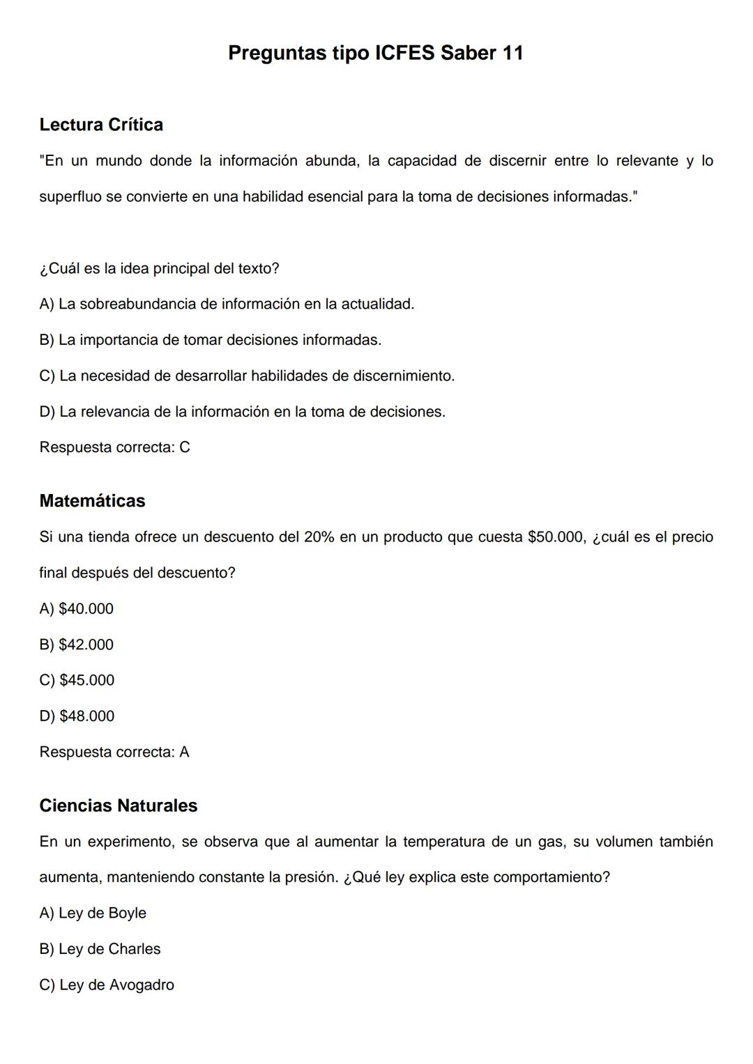 Preguntas tipo ICFES Saber 11
Lectura Crítica
"En un mundo donde la información abunda, la capacidad de discernir entre lo relevante y lo
su