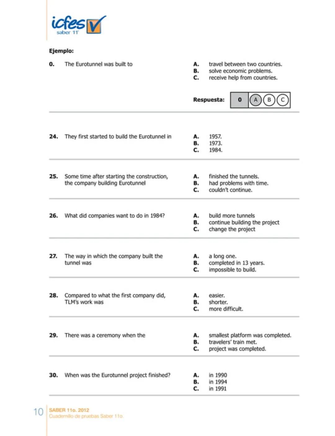 icfes
saber 11°
CUADERNILLO
DE PREGUNTAS
SABER 110. 2012
Cuadernillo de pruebas Saber 110.
Ministerio de
Educación Nacional
República de Col