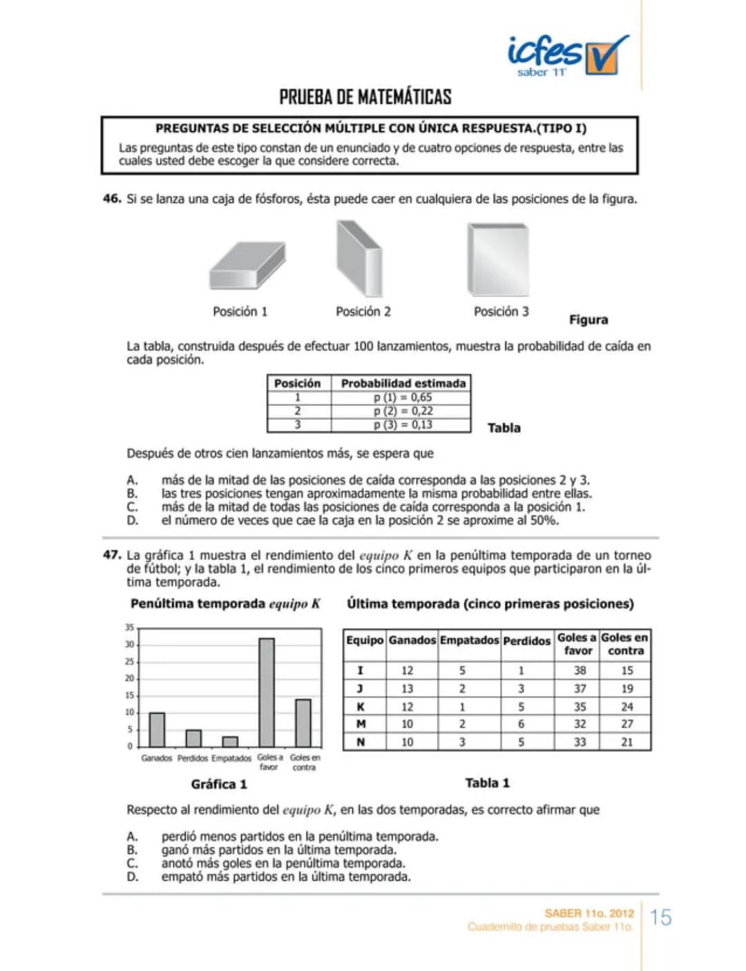icfes
saber 11°
CUADERNILLO
DE PREGUNTAS
SABER 110. 2012
Cuadernillo de pruebas Saber 110.
Ministerio de
Educación Nacional
República de Col