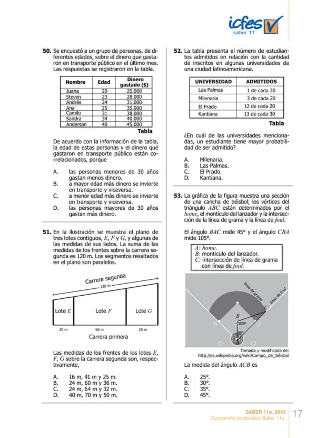 icfes
saber 11°
CUADERNILLO
DE PREGUNTAS
SABER 110. 2012
Cuadernillo de pruebas Saber 110.
Ministerio de
Educación Nacional
República de Col