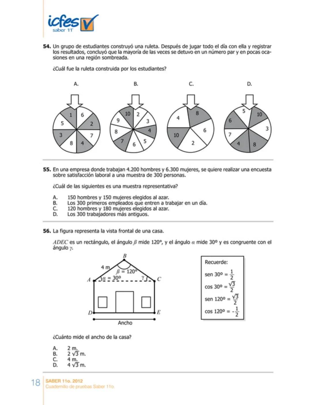 icfes
saber 11°
CUADERNILLO
DE PREGUNTAS
SABER 110. 2012
Cuadernillo de pruebas Saber 110.
Ministerio de
Educación Nacional
República de Col