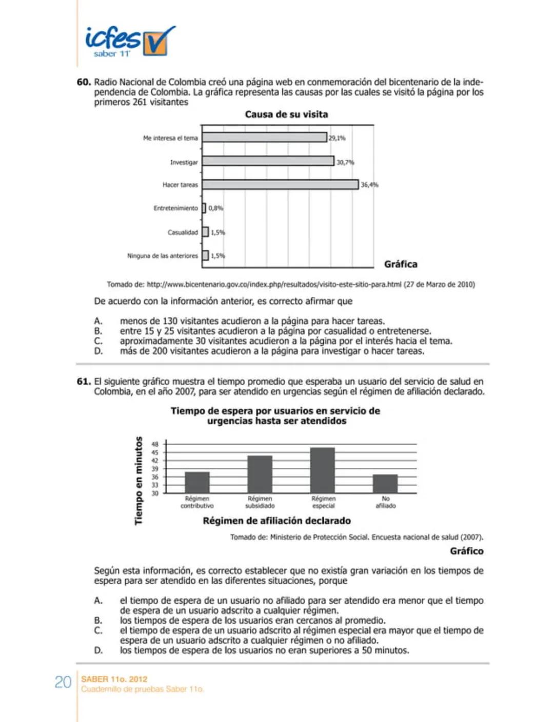 icfes
saber 11°
CUADERNILLO
DE PREGUNTAS
SABER 110. 2012
Cuadernillo de pruebas Saber 110.
Ministerio de
Educación Nacional
República de Col