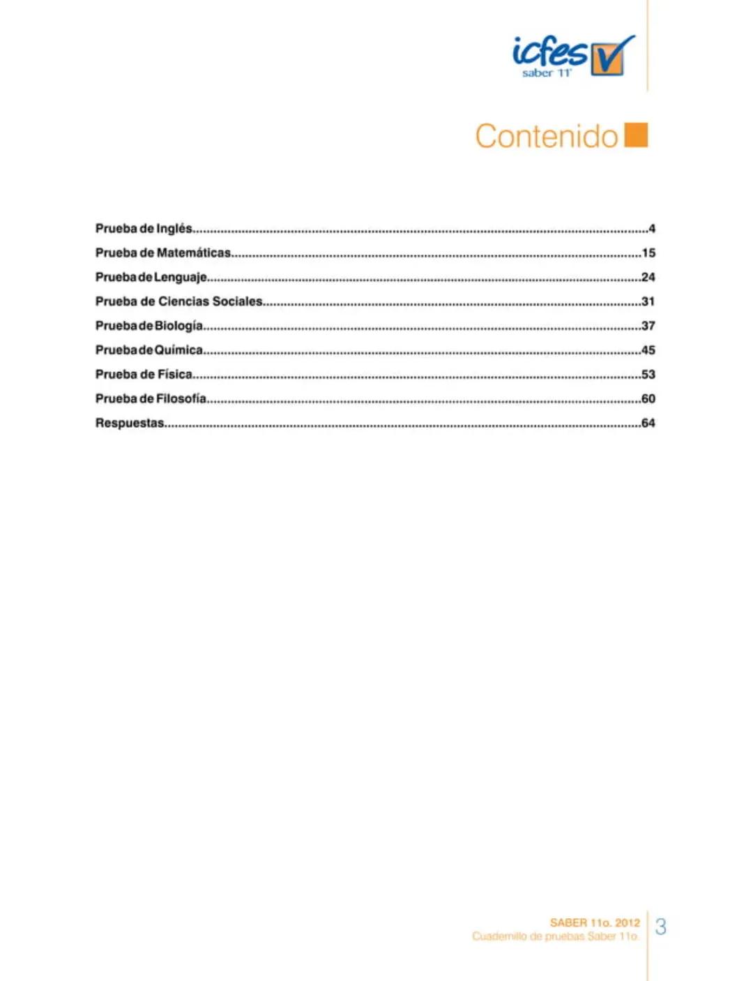 icfes
saber 11°
CUADERNILLO
DE PREGUNTAS
SABER 110. 2012
Cuadernillo de pruebas Saber 110.
Ministerio de
Educación Nacional
República de Col