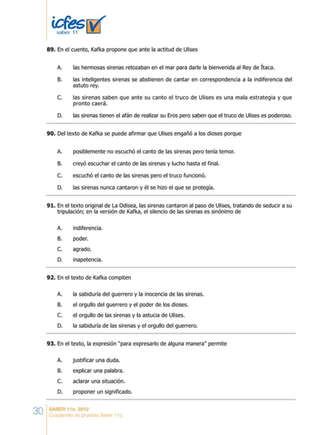 icfes
saber 11°
CUADERNILLO
DE PREGUNTAS
SABER 110. 2012
Cuadernillo de pruebas Saber 110.
Ministerio de
Educación Nacional
República de Col