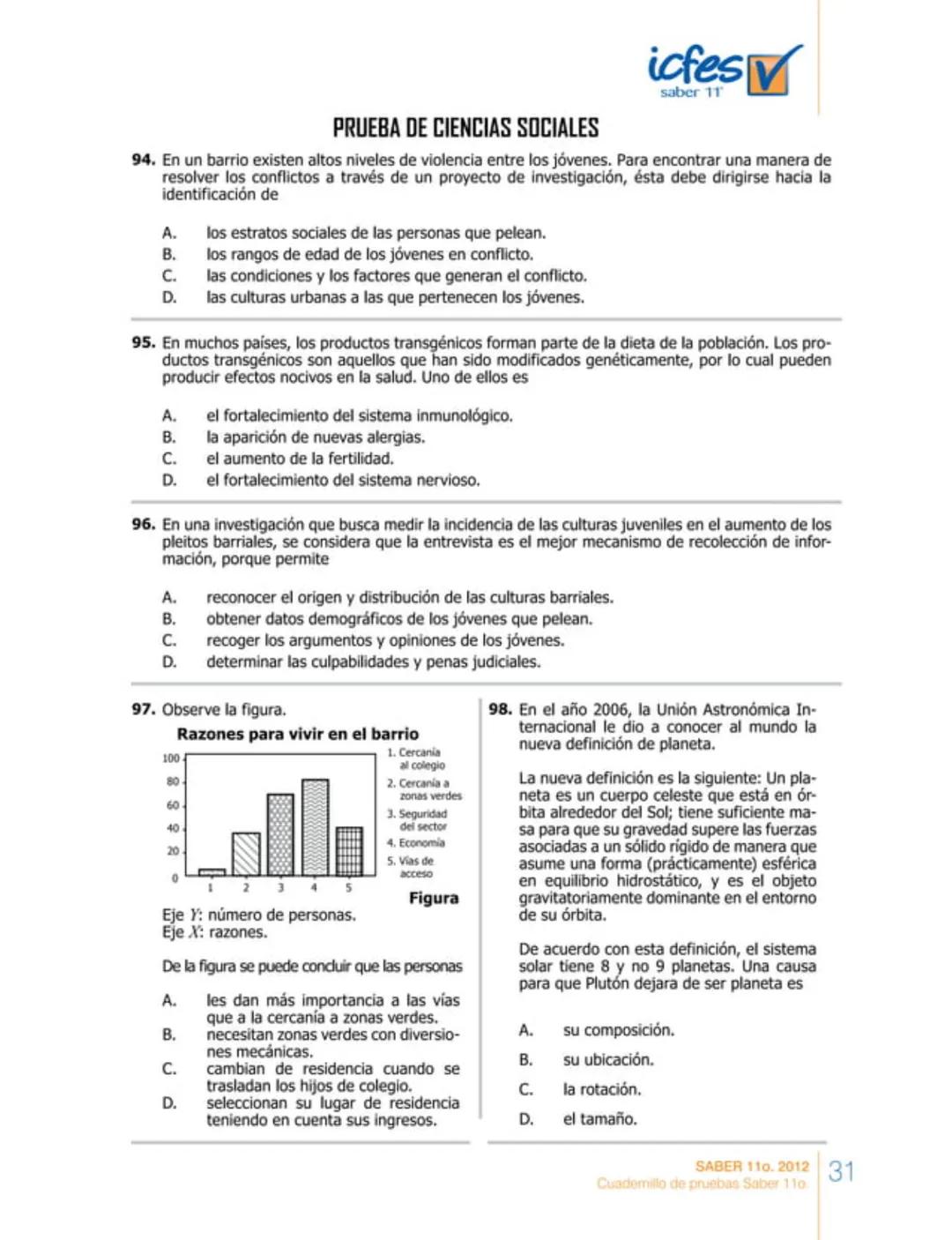 icfes
saber 11°
CUADERNILLO
DE PREGUNTAS
SABER 110. 2012
Cuadernillo de pruebas Saber 110.
Ministerio de
Educación Nacional
República de Col