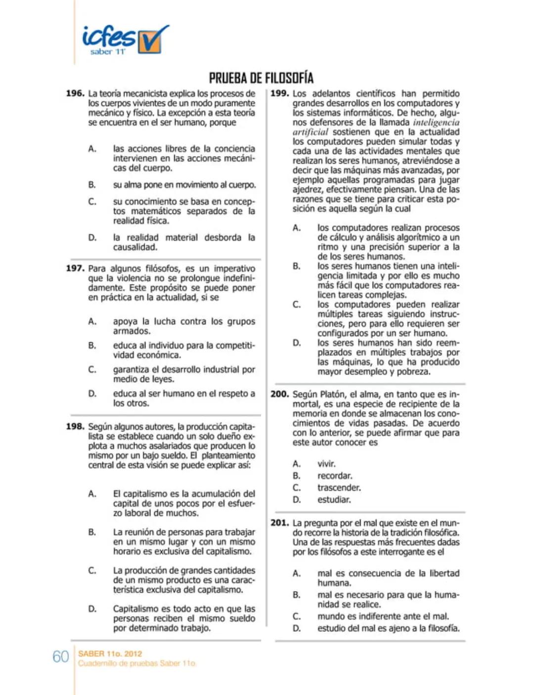 icfes
saber 11°
CUADERNILLO
DE PREGUNTAS
SABER 110. 2012
Cuadernillo de pruebas Saber 110.
Ministerio de
Educación Nacional
República de Col