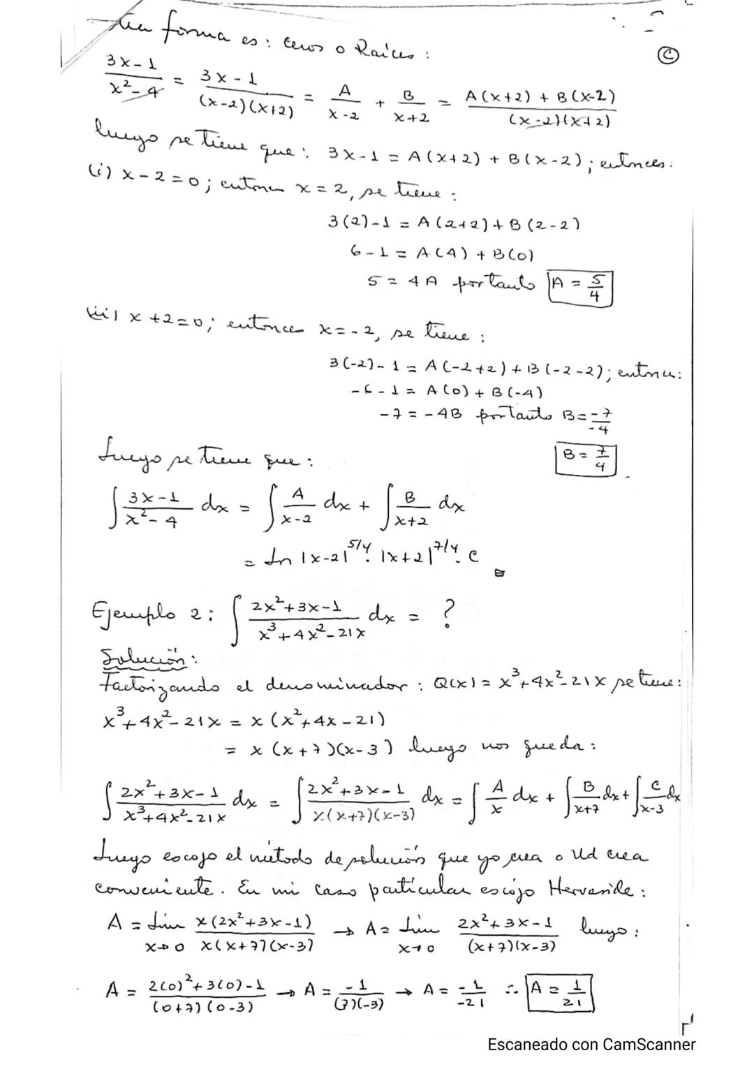 --- OCR Start ---
~
II. Guia de Cálculo Integral.
A
Tema: Integración por fracciones Parciales.
Caso I: Cuando el denominador sido tiene fa