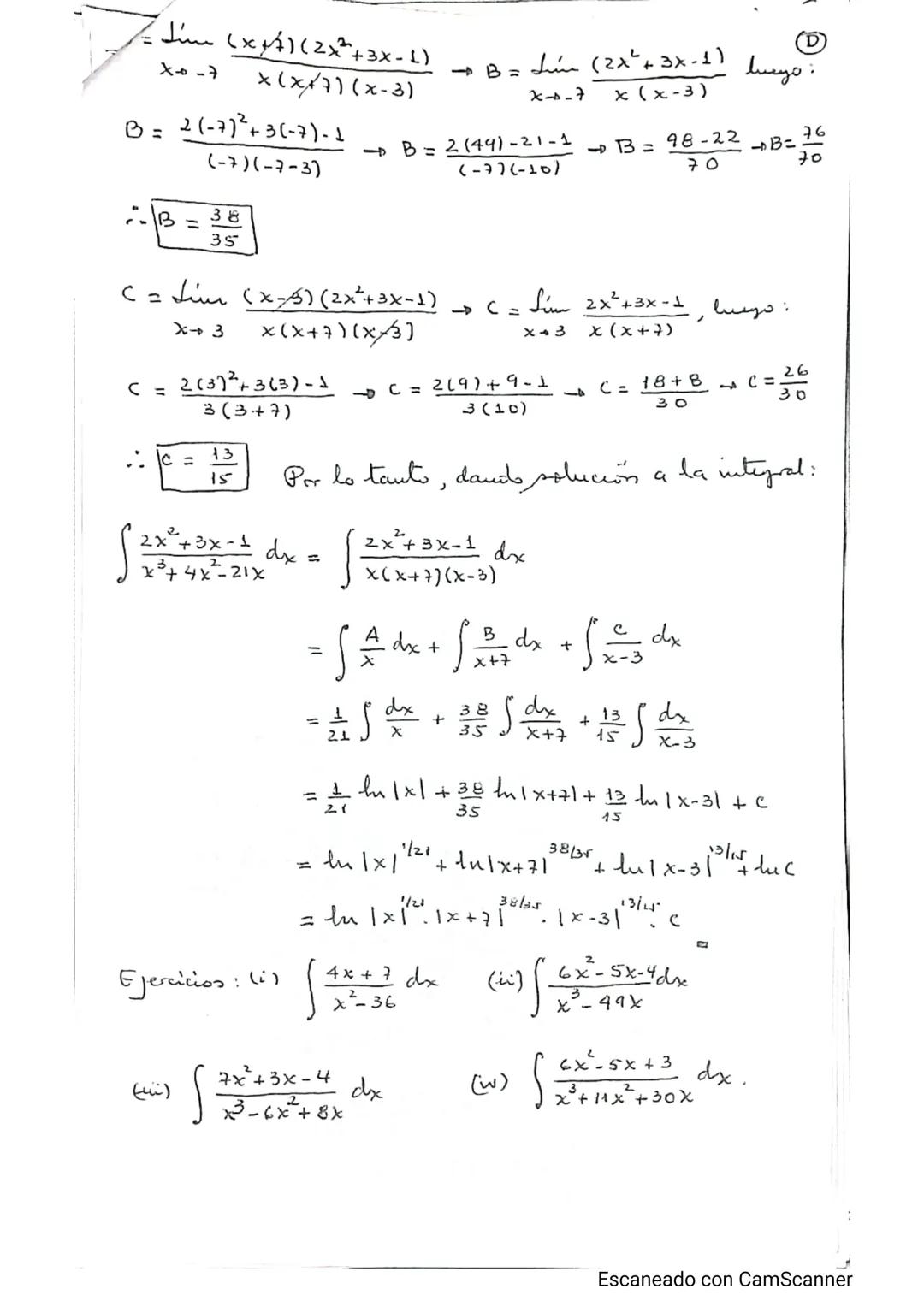 --- OCR Start ---
~
II. Guia de Cálculo Integral.
A
Tema: Integración por fracciones Parciales.
Caso I: Cuando el denominador sido tiene fa