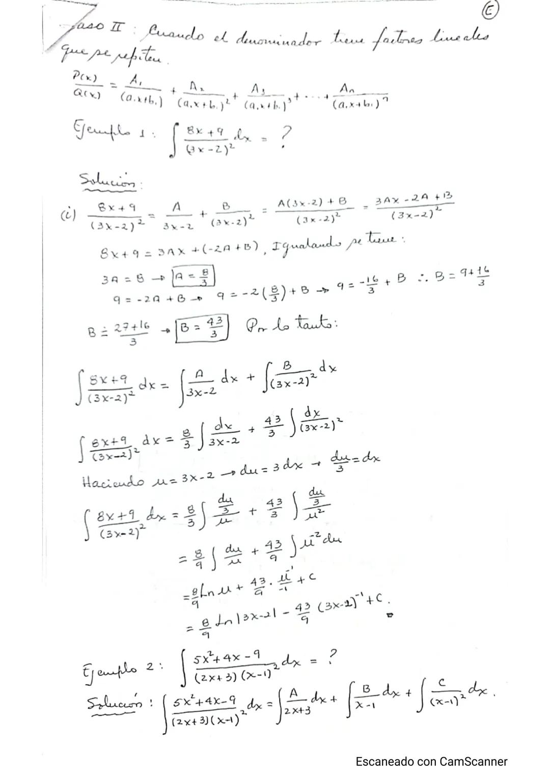 --- OCR Start ---
~
II. Guia de Cálculo Integral.
A
Tema: Integración por fracciones Parciales.
Caso I: Cuando el denominador sido tiene fa