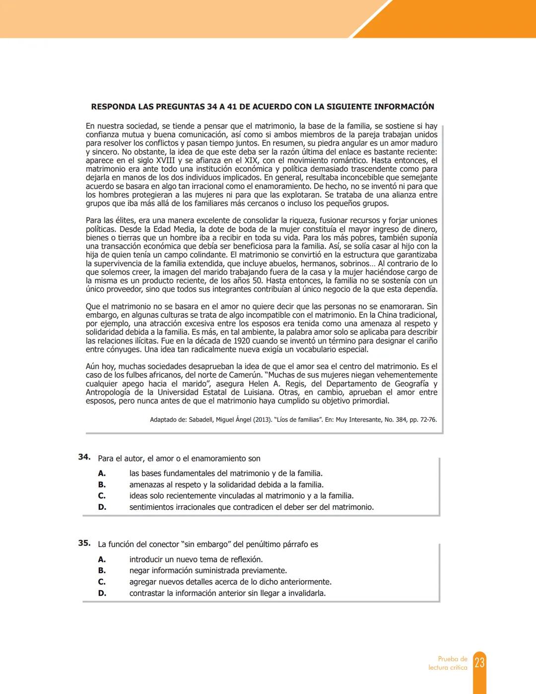 Cuadernillo de preguntas
Saber 11.°
Prueba de lectura crítica
icfes
saber 11.°
GOBIERNO
DE COLOMBIA
MINEDUCACIÓN icfes
mejor saber President