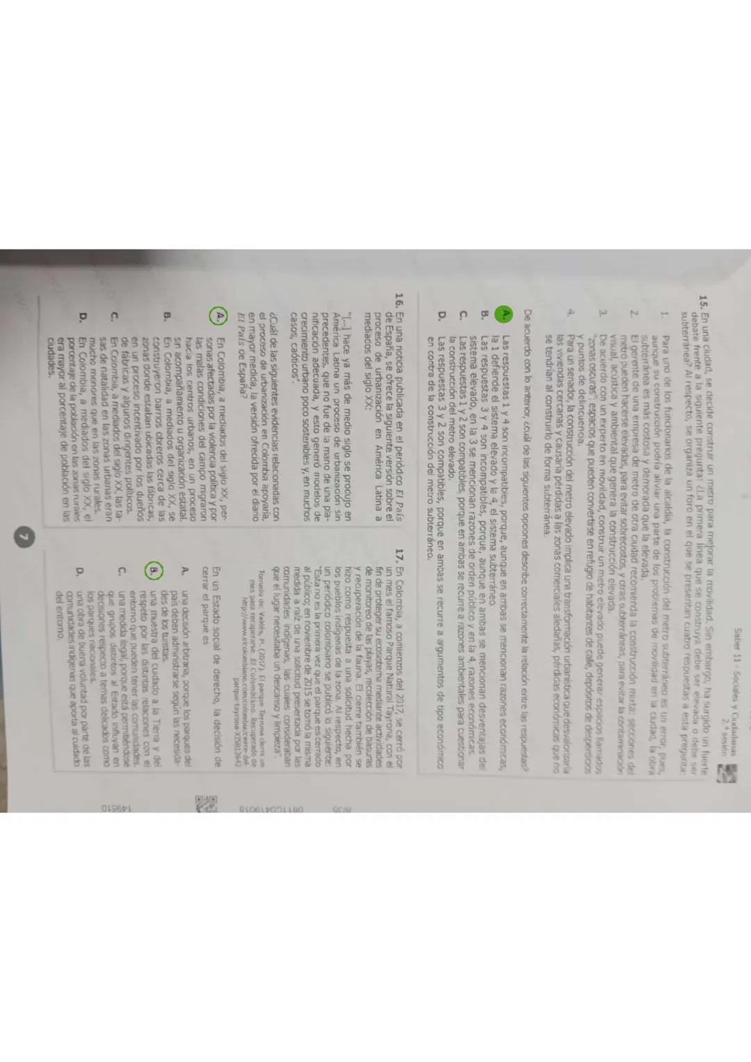 17/35
1553-1012-00418448
Saber 11 - Sociales y Ciudadanas
81. Después de que se decreta un alza en los impuestos en una zona rural, la cual,